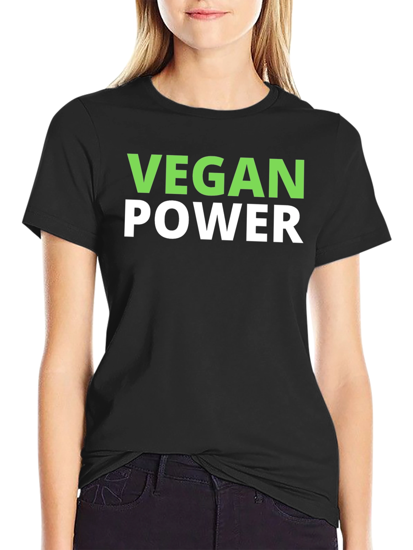 Vegan Power T-Shirt - Black Crew Neck Tee