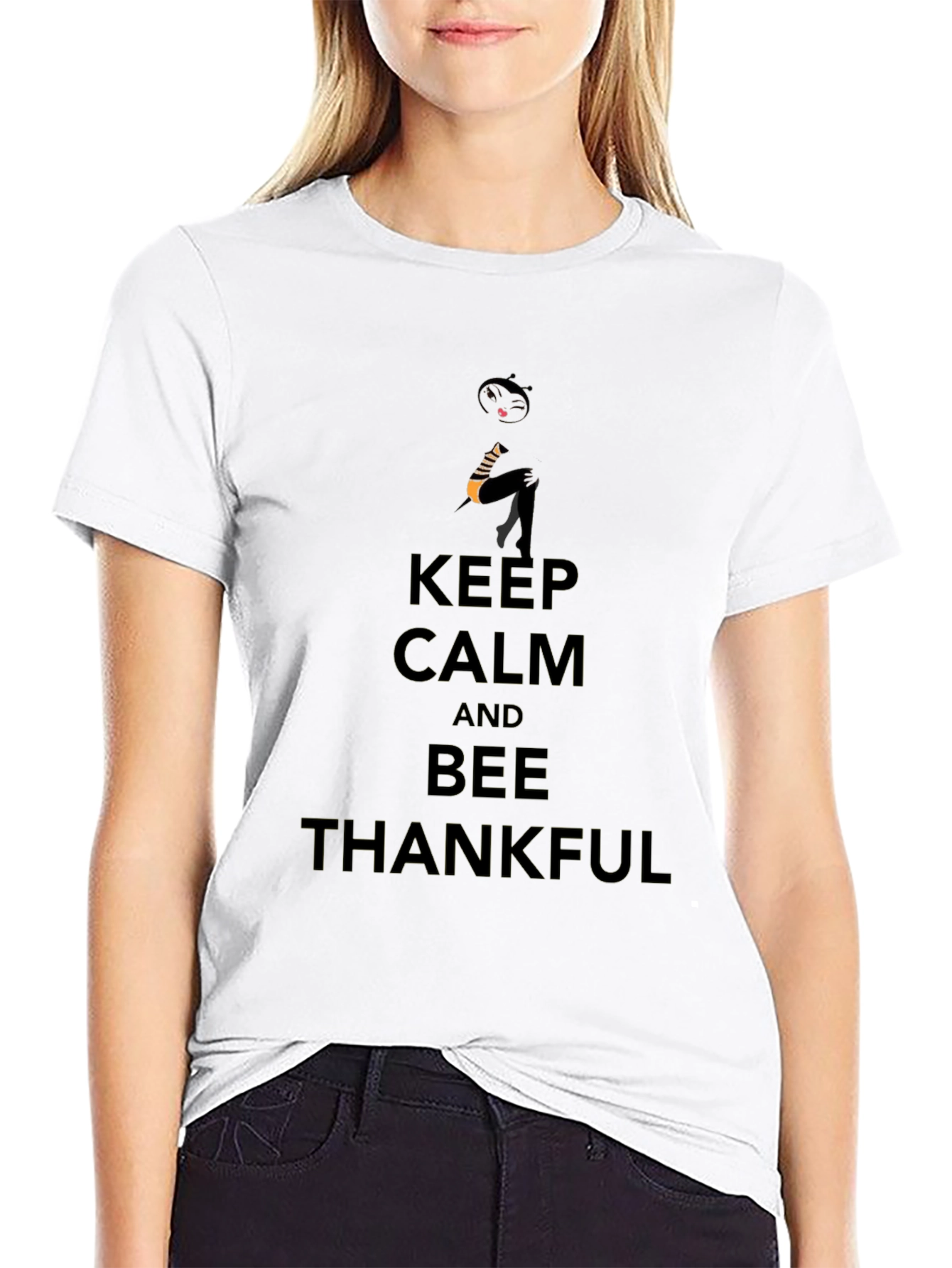 Keep Calm and Bee Thankful Black T-Shirt