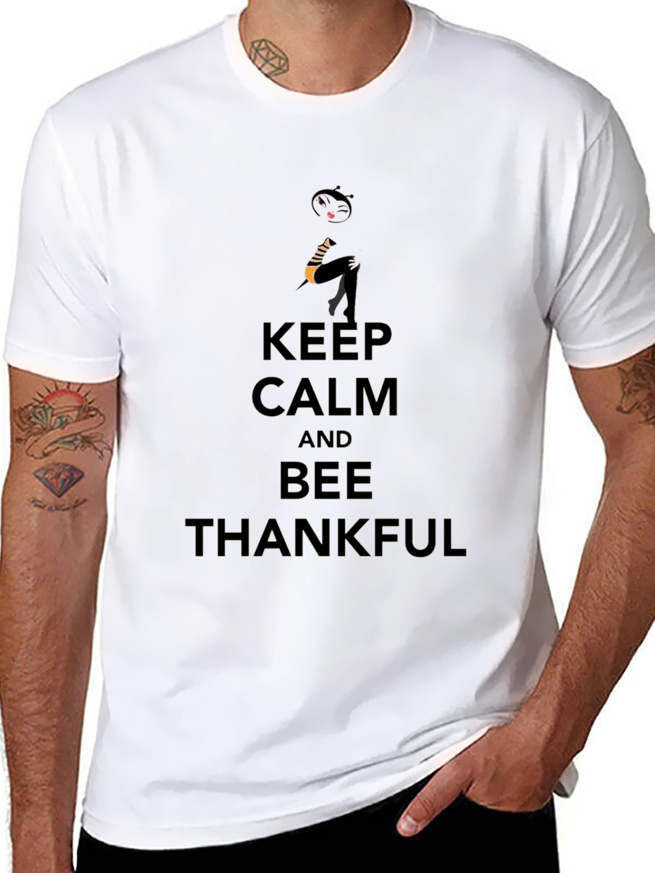 Keep Calm and Bee Thankful Black T-Shirt