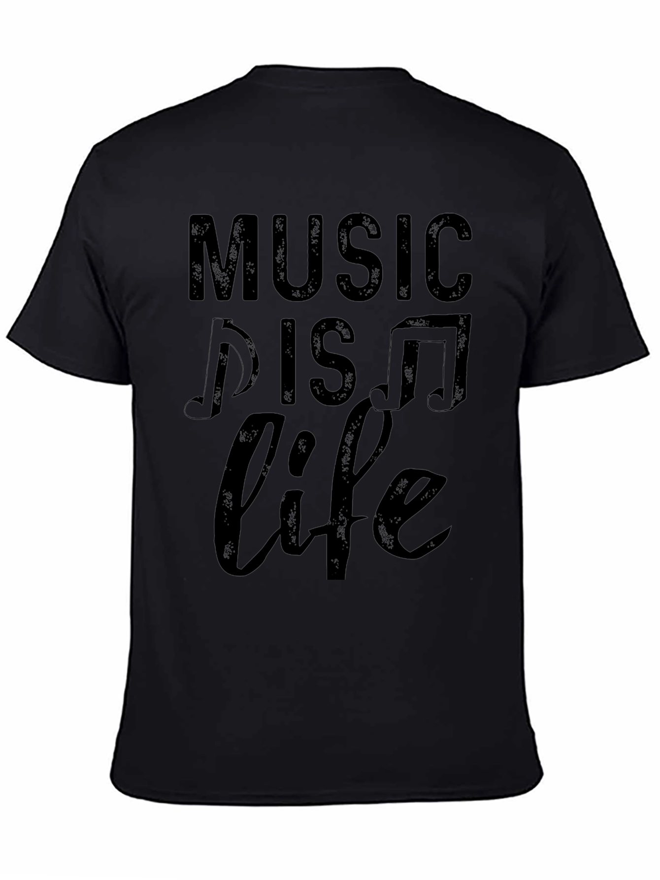 Music is Life Black Graphic Tee Shirt