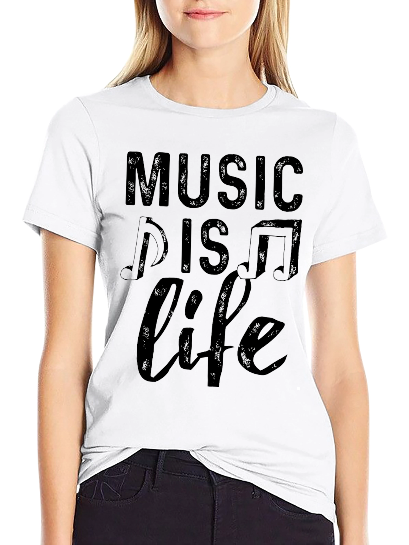 Music is Life Black Graphic Tee Shirt