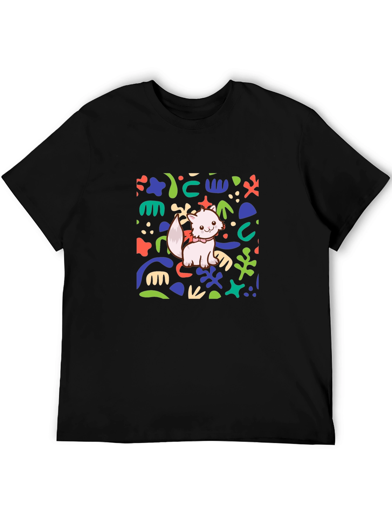 Abstract Cat Graphic Black T-Shirt