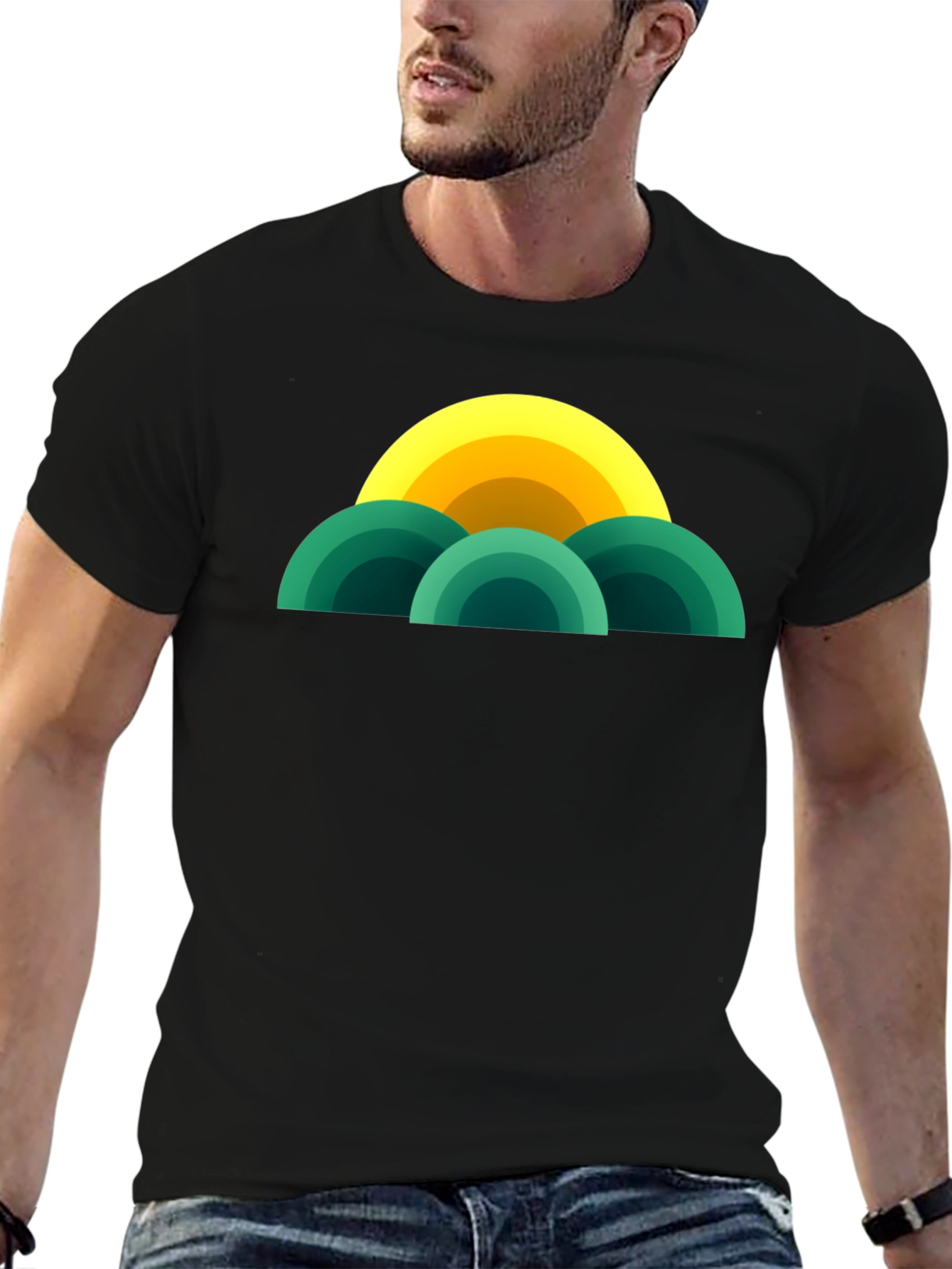 Retro Sunset T-Shirt - Modern Geometric Design
