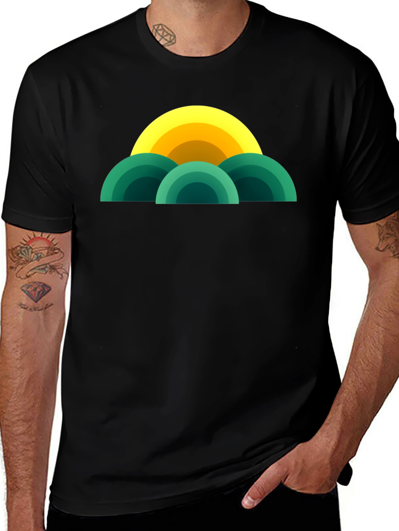 Retro Sunset T-Shirt - Modern Geometric Design