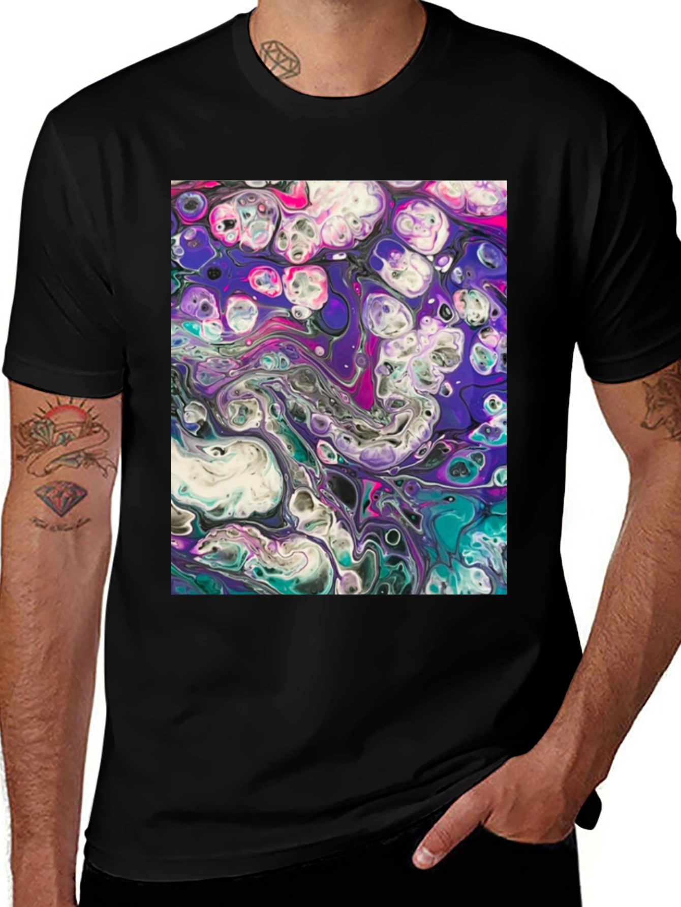 Abstract Art Black T-Shirt - Fluid Design