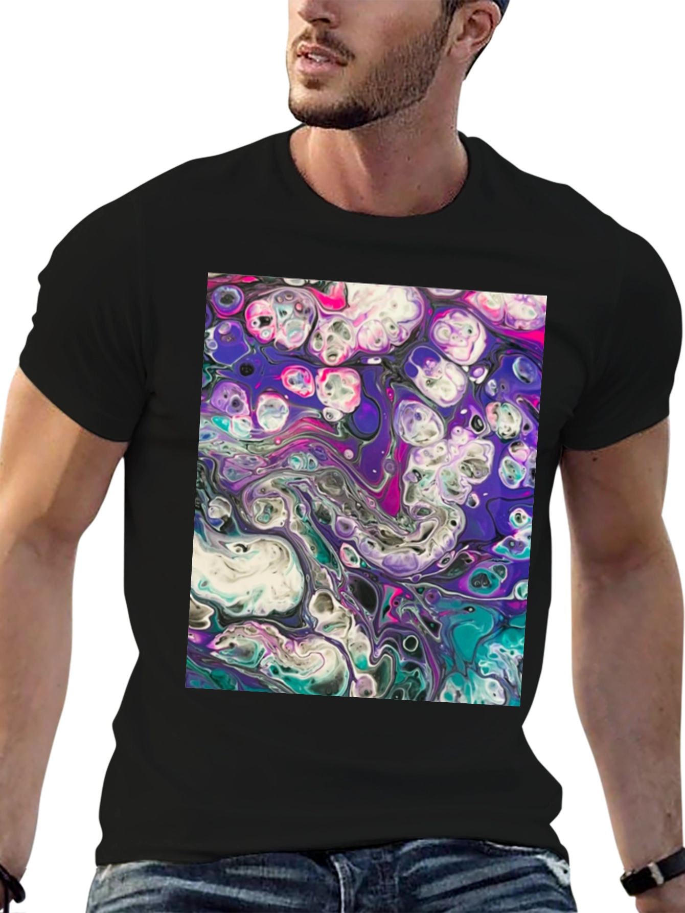 Abstract Art Black T-Shirt - Fluid Design