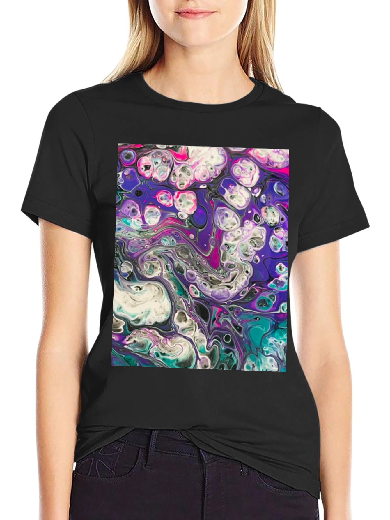 Abstract Art Black T-Shirt - Fluid Design