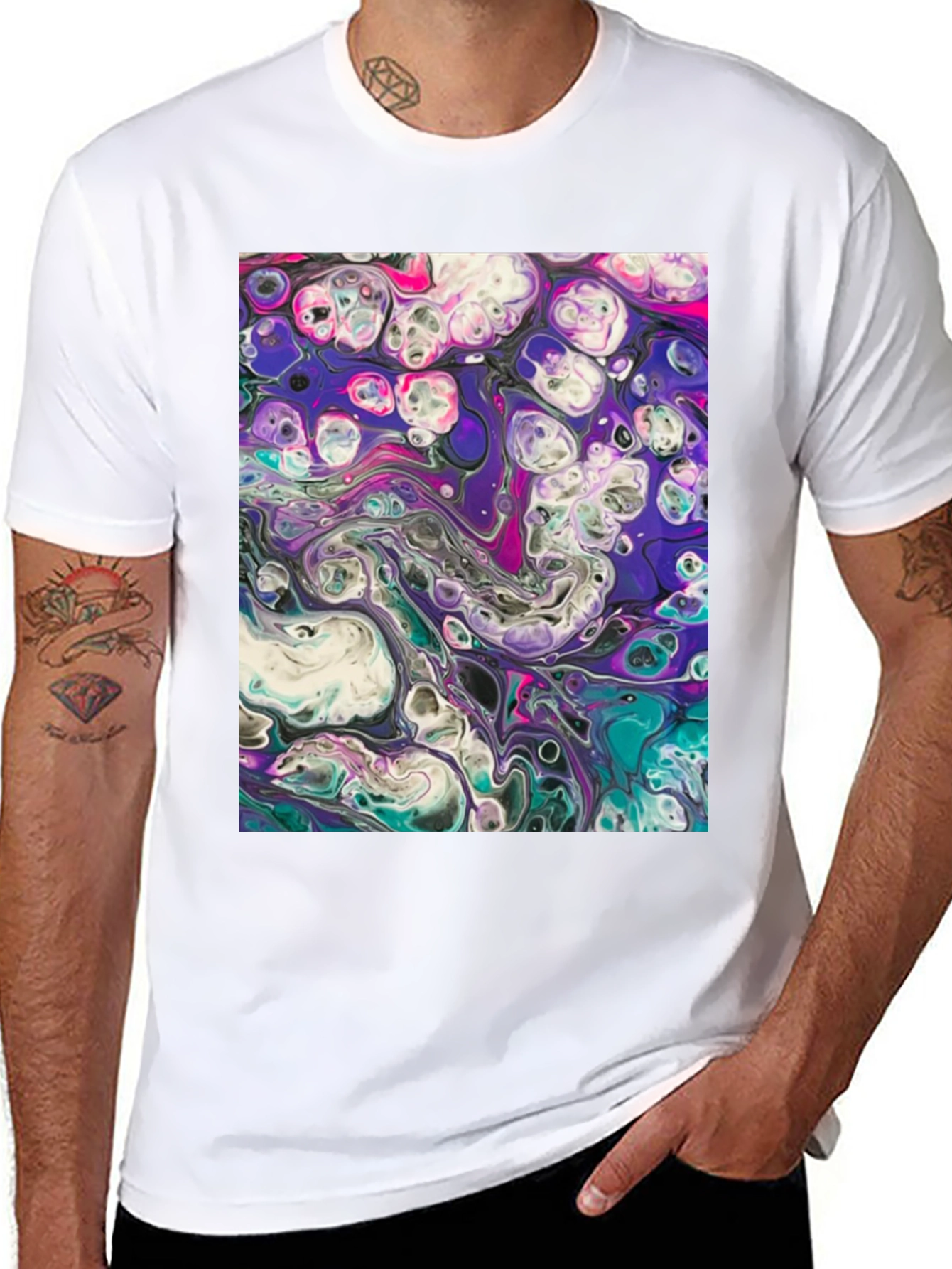 Abstract Art Black T-Shirt - Fluid Design