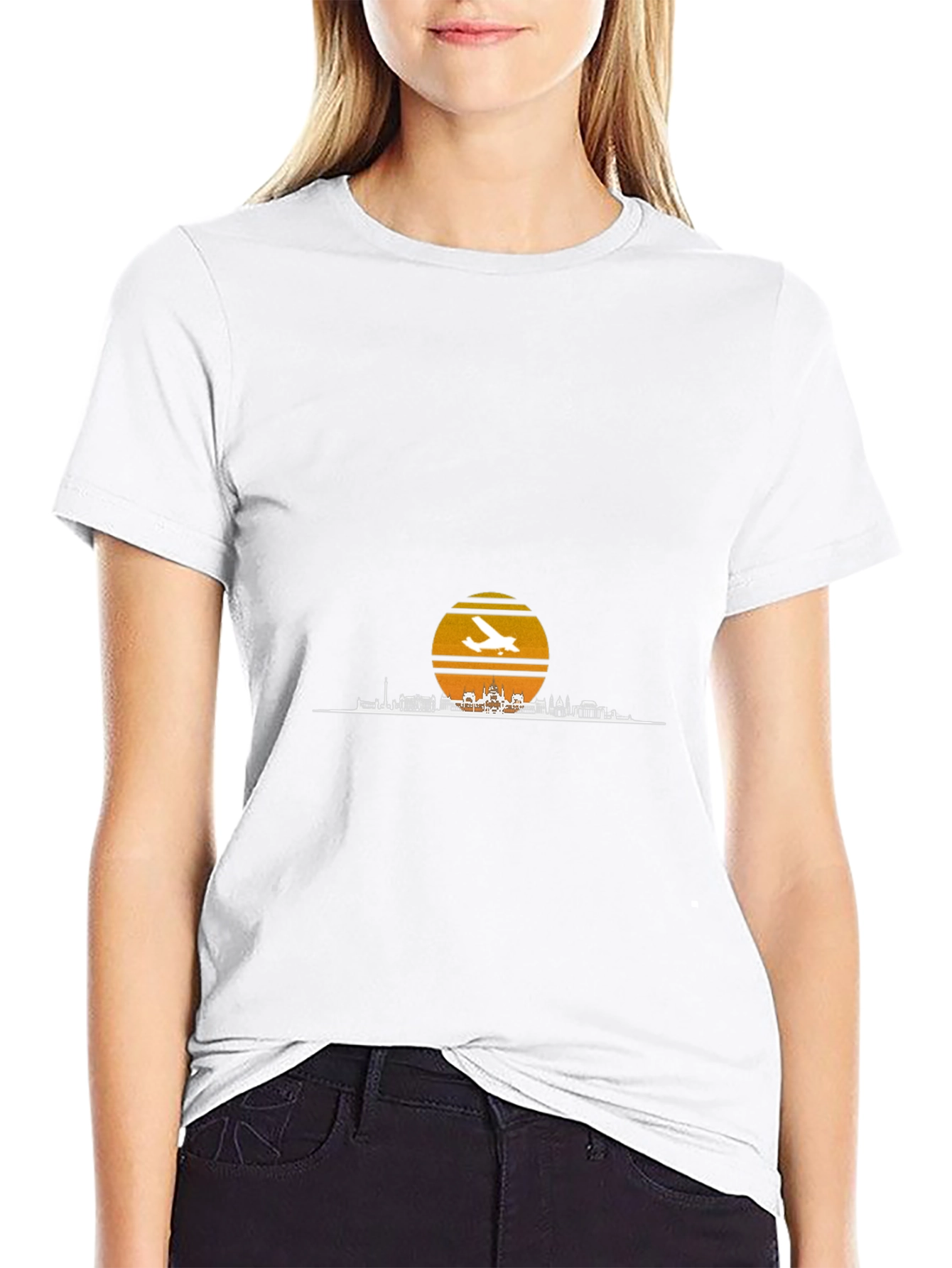Sunset Airplane Skyline Graphic Tee
