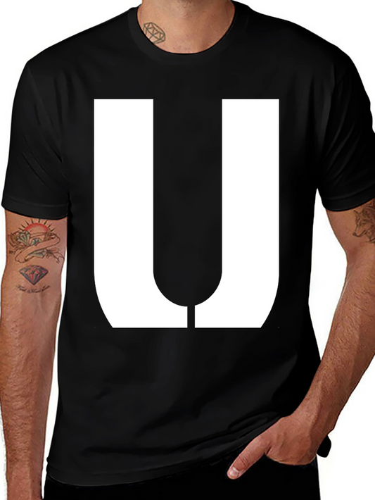 Bold Letter U Graphic Tee - Casual Cotton T-Shirt