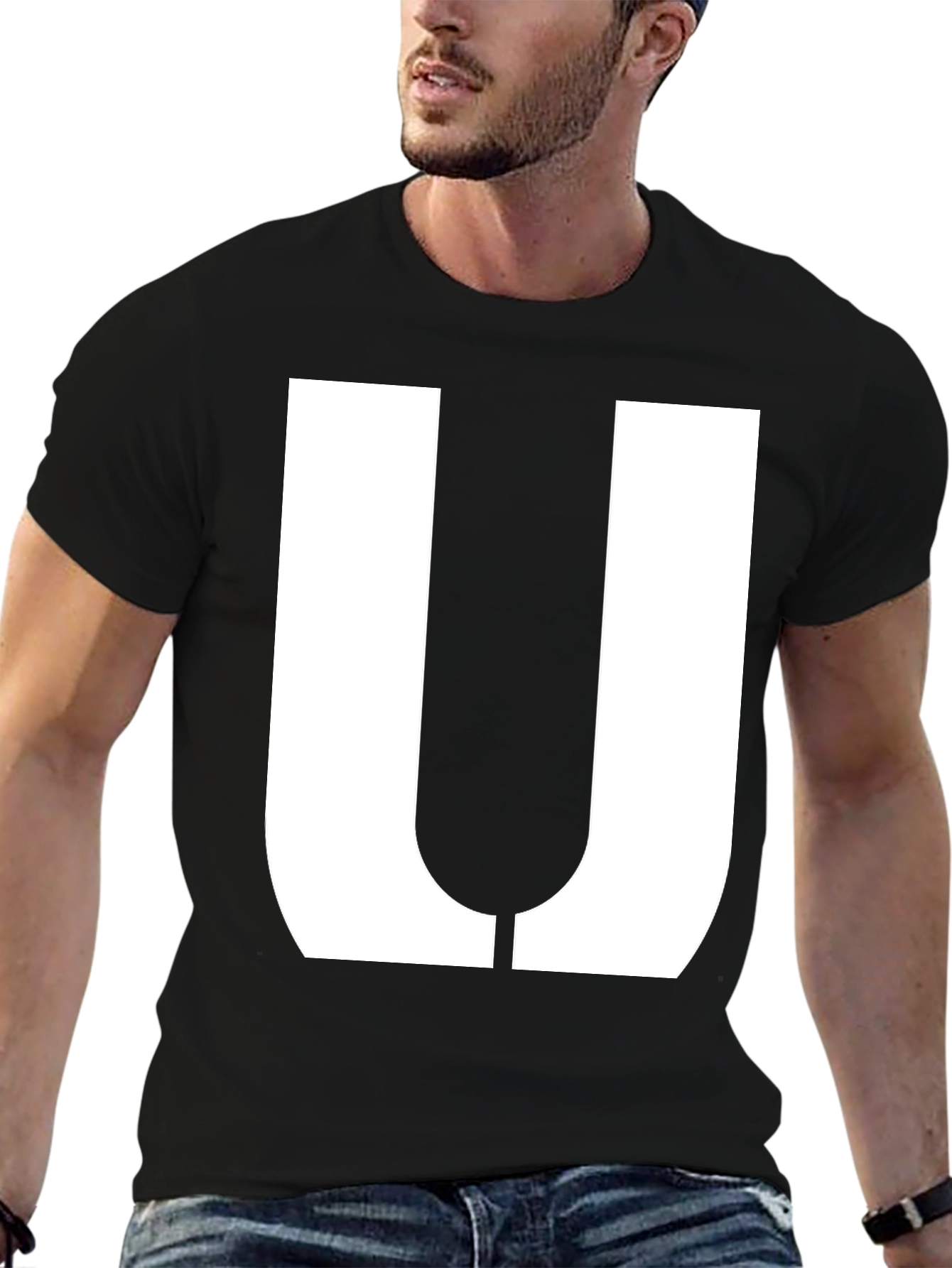 Bold Letter U Graphic Tee - Casual Cotton T-Shirt