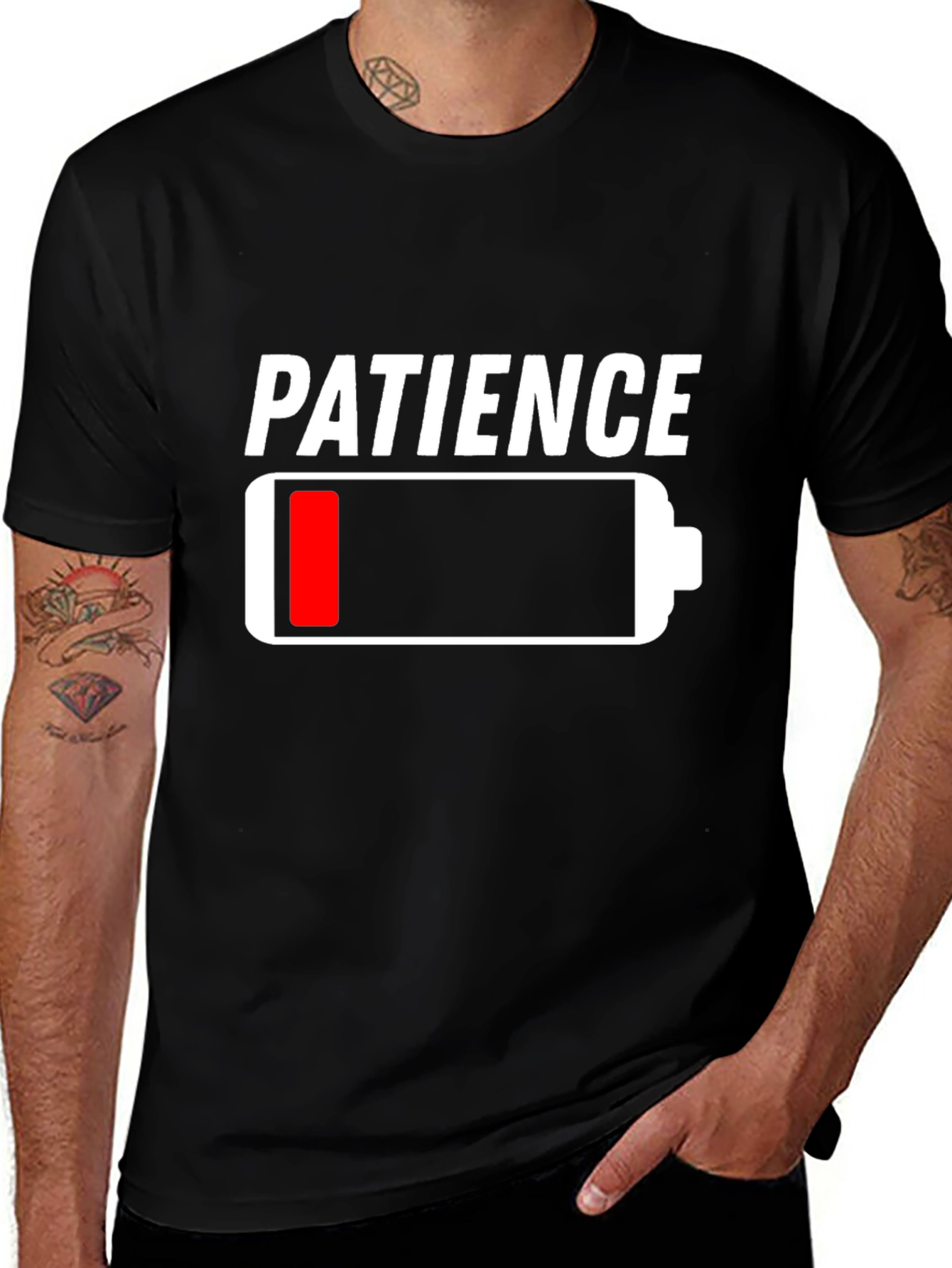 Patience Low Battery Black Graphic T-Shirt