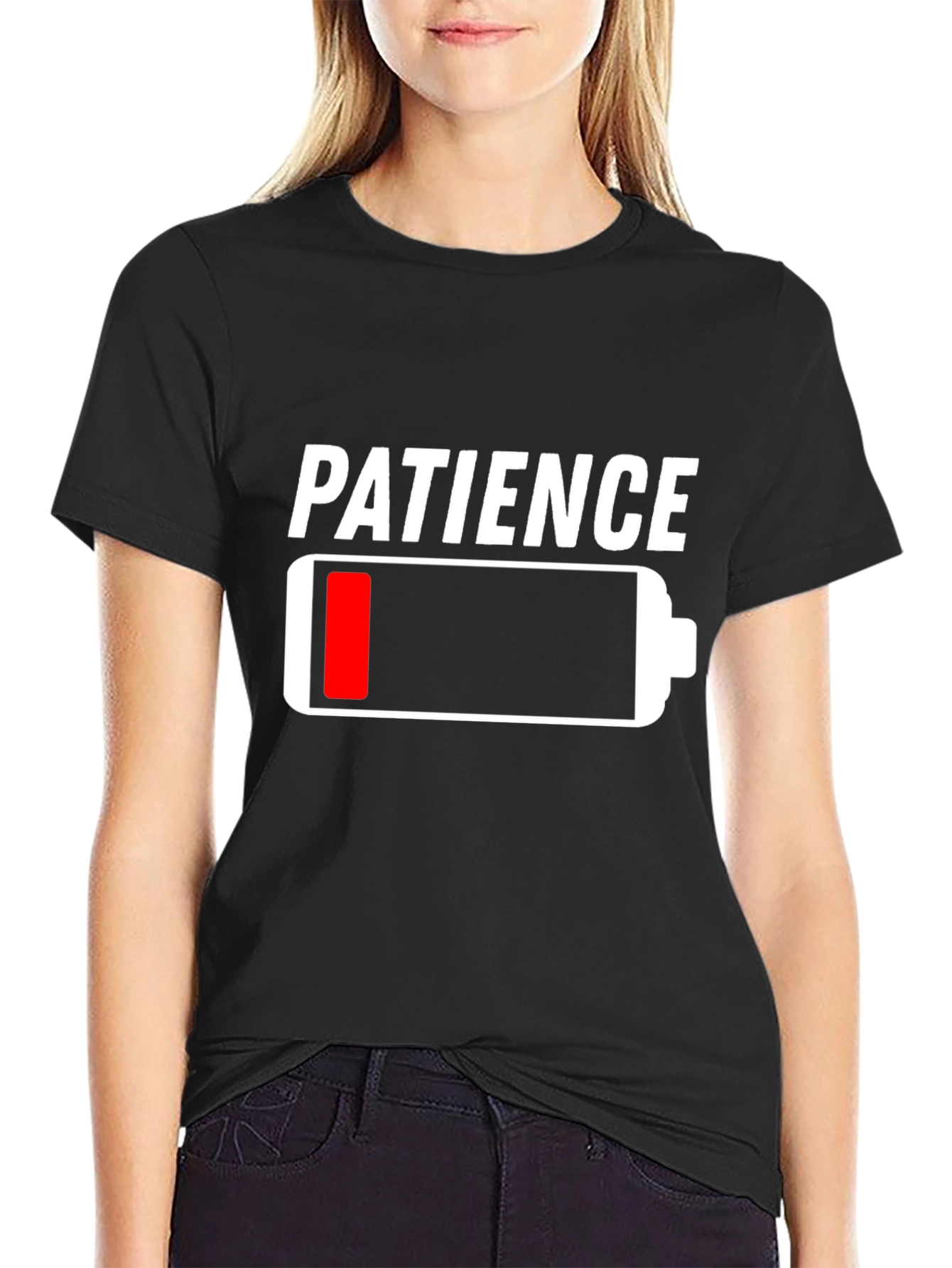 Patience Low Battery Black Graphic T-Shirt