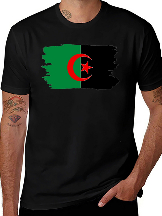 Algeria Flag Graphic T-Shirt - Black Cotton Tee