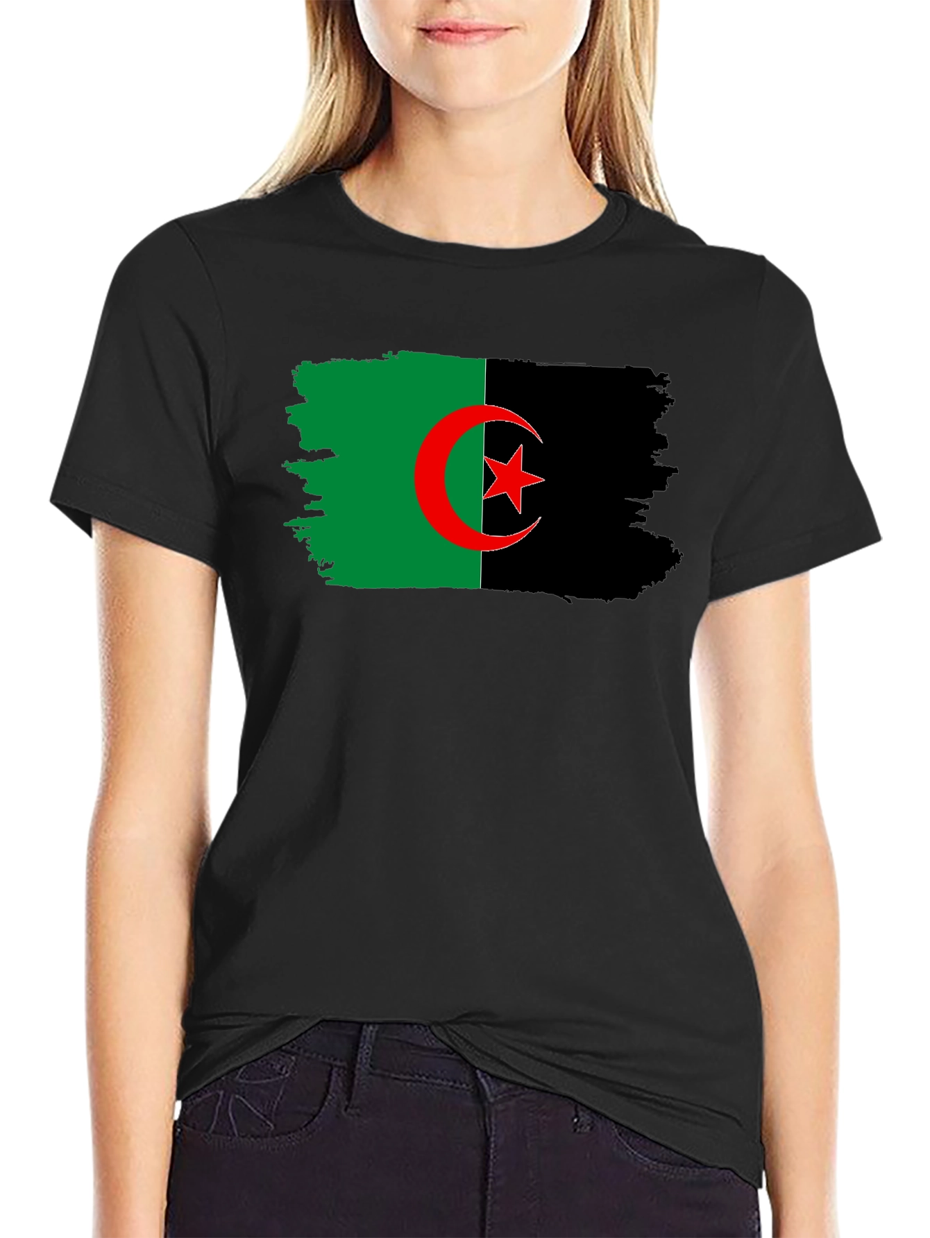Algeria Flag Graphic T-Shirt - Black Cotton Tee