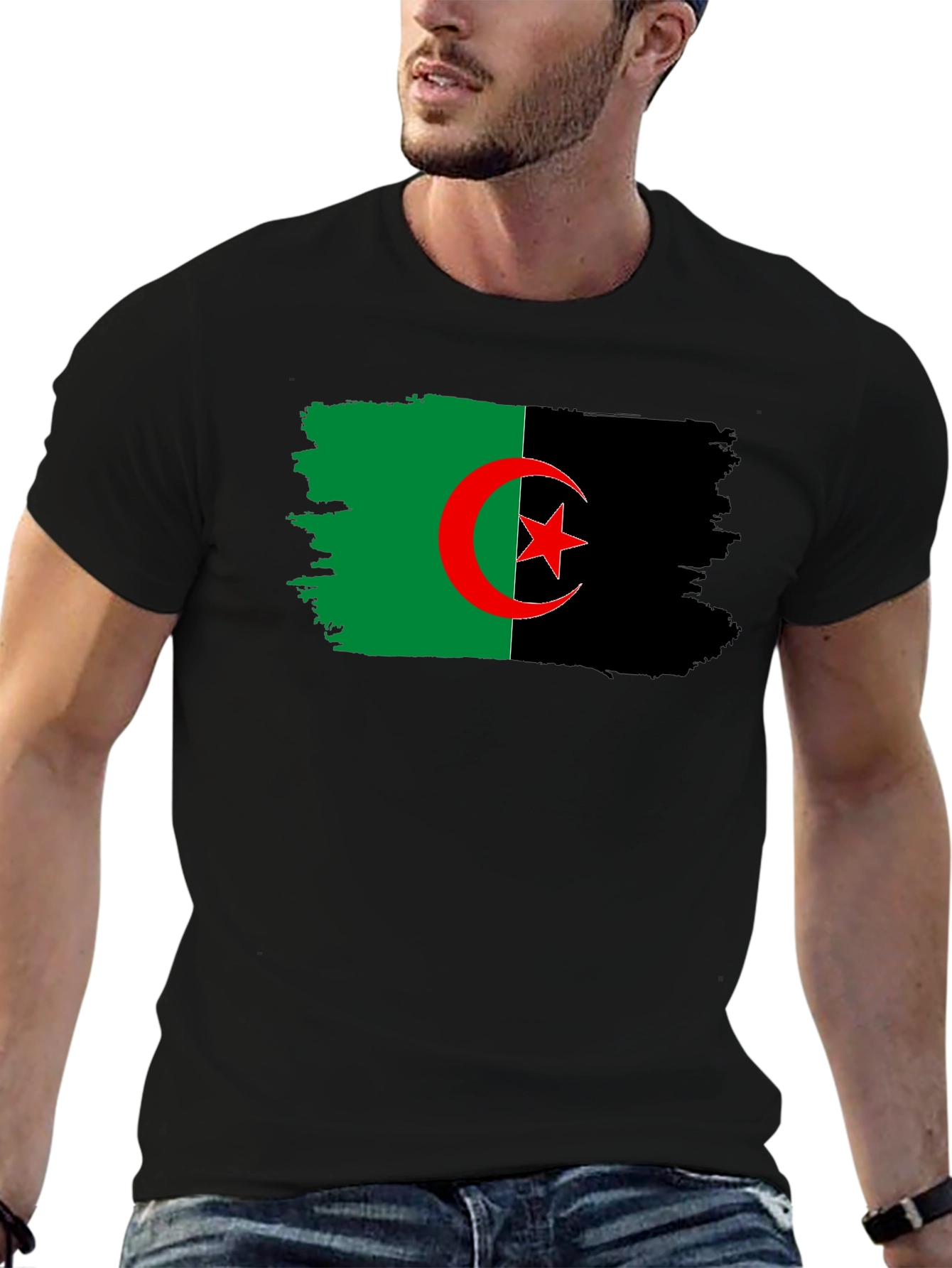 Algeria Flag Graphic T-Shirt - Black Cotton Tee