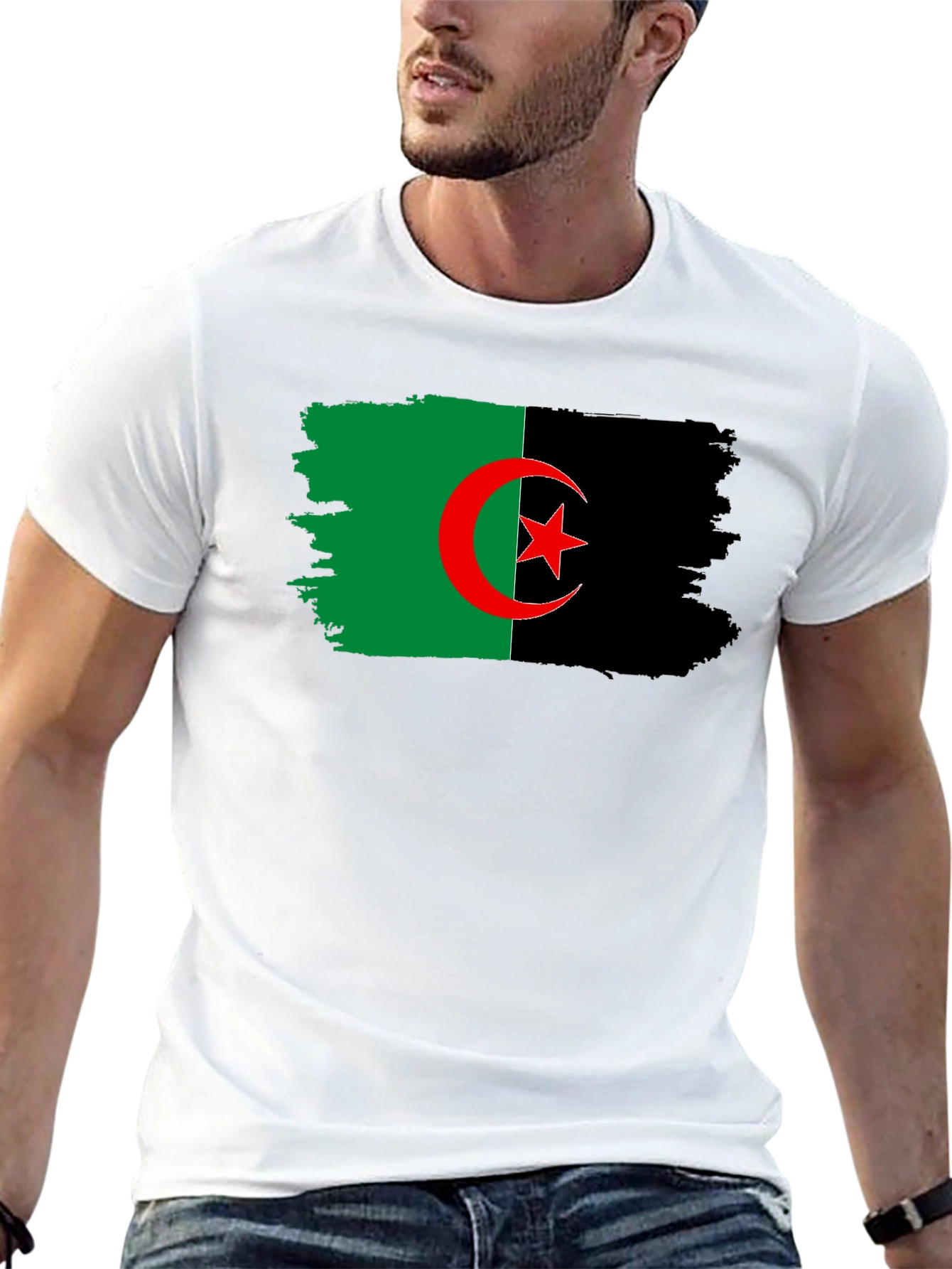 Algeria Flag Graphic T-Shirt - Black Cotton Tee