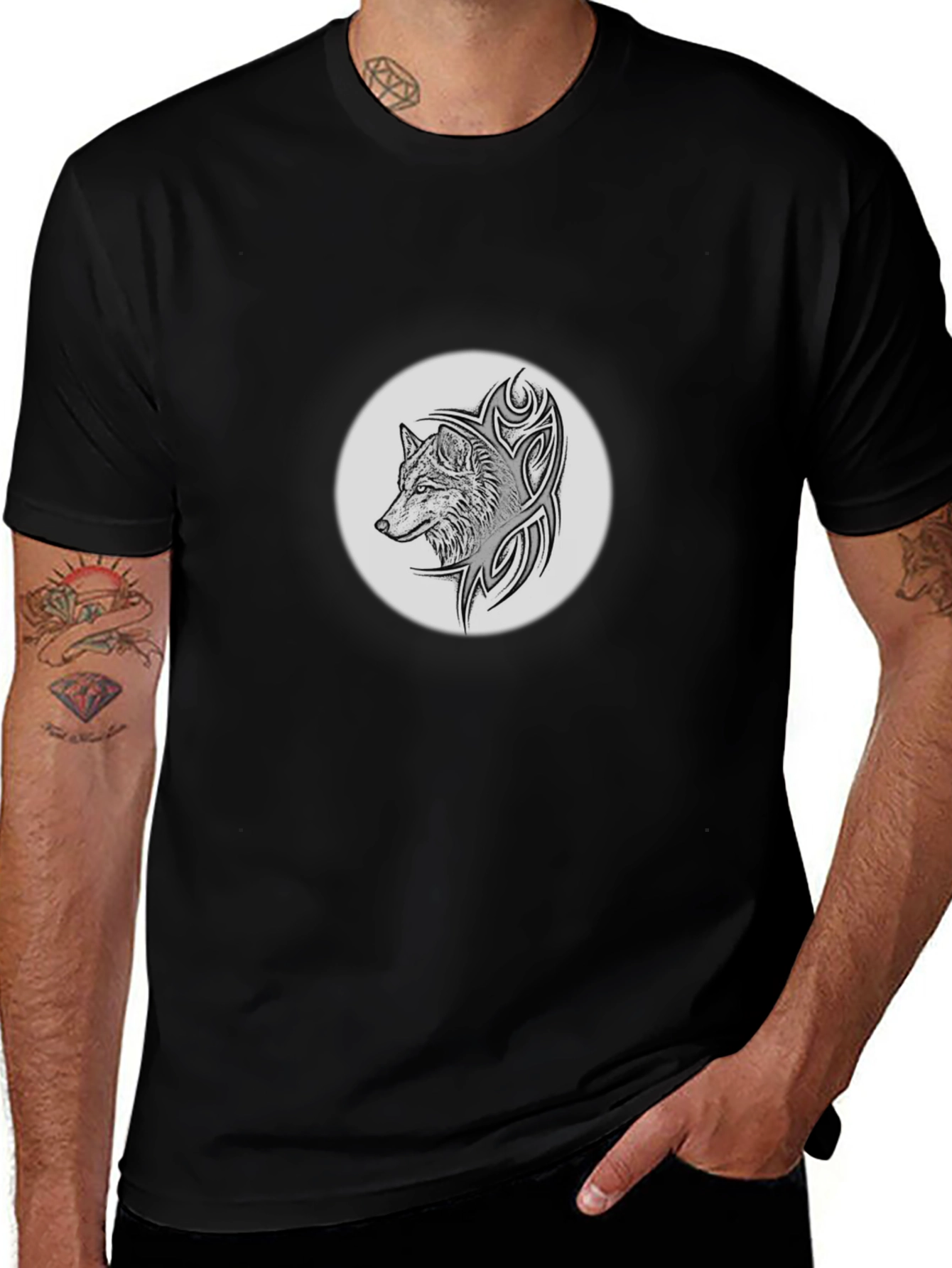 Wolf Tribal Graphic Black T-Shirt