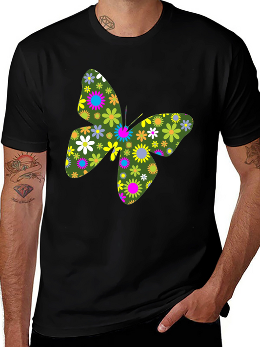 Floral Butterfly Graphic Black T-Shirt
