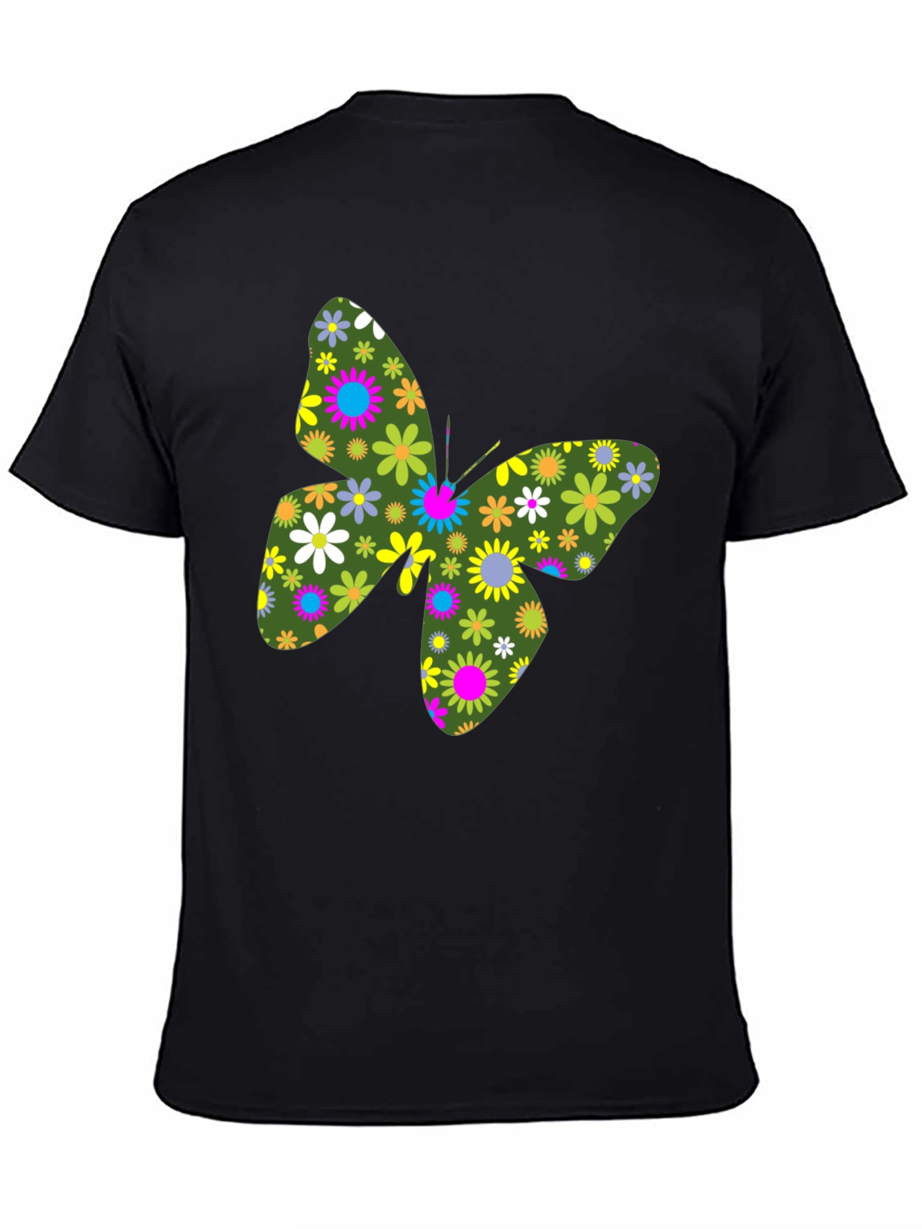 Floral Butterfly Graphic Black T-Shirt