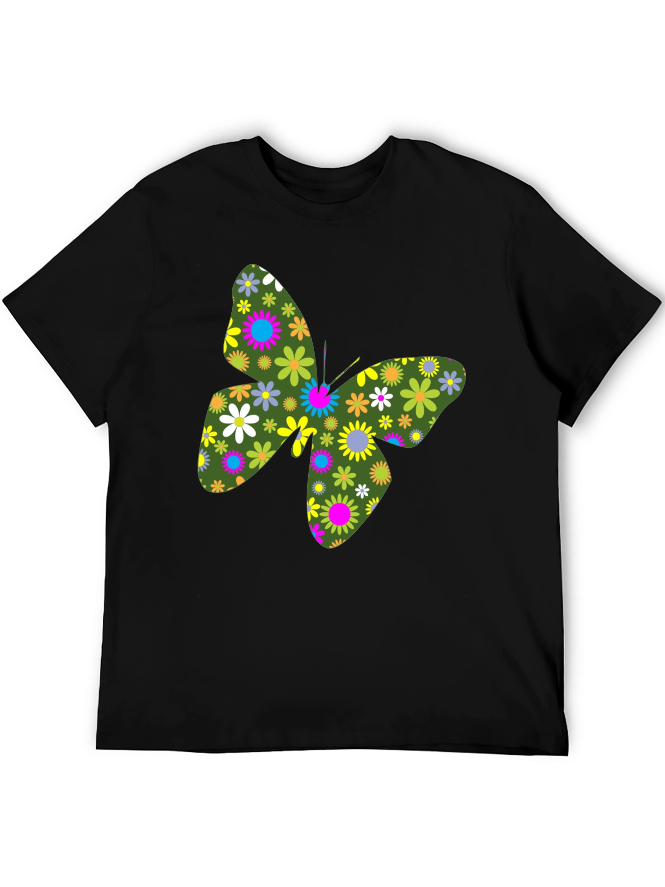Floral Butterfly Graphic Black T-Shirt