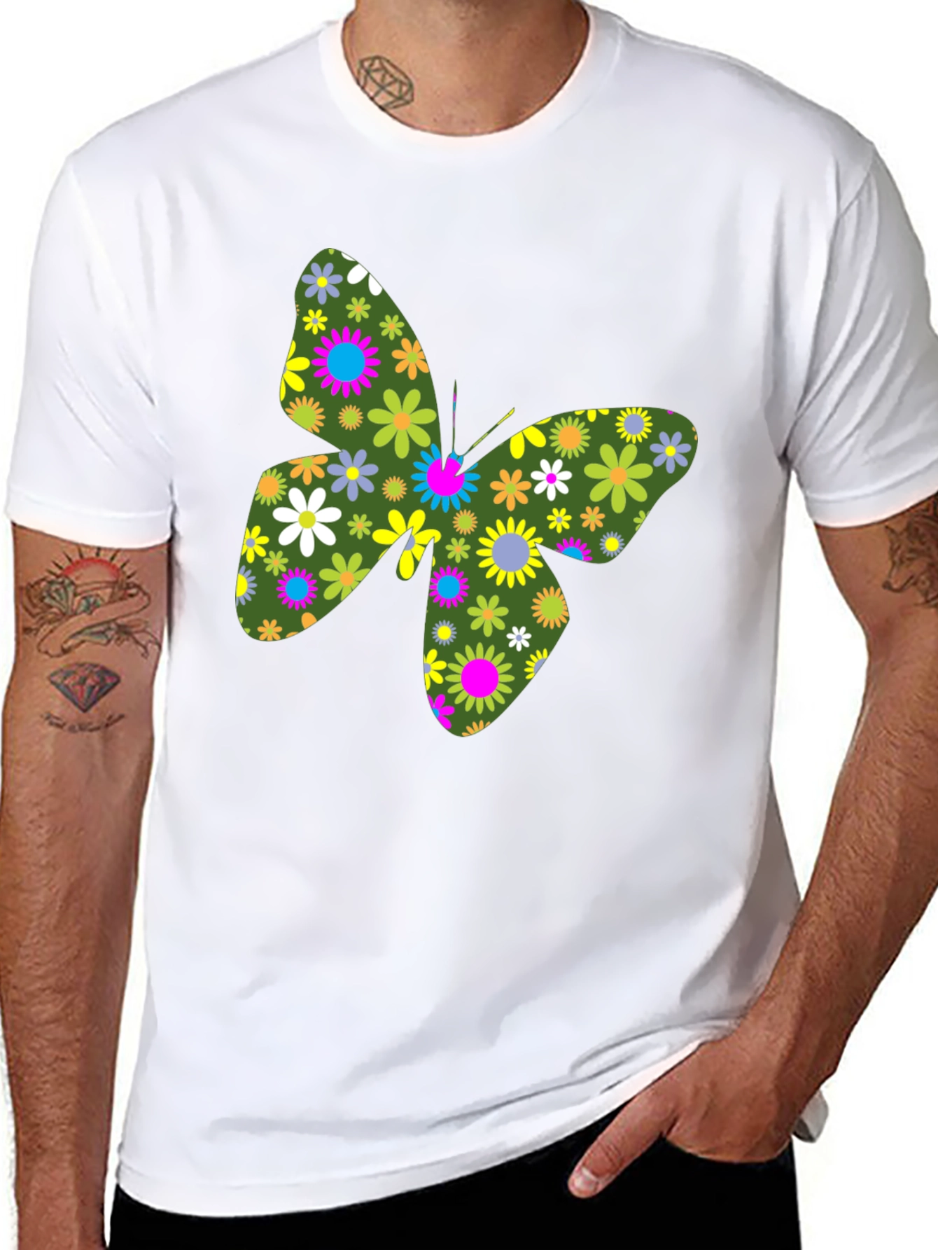 Floral Butterfly Graphic Black T-Shirt