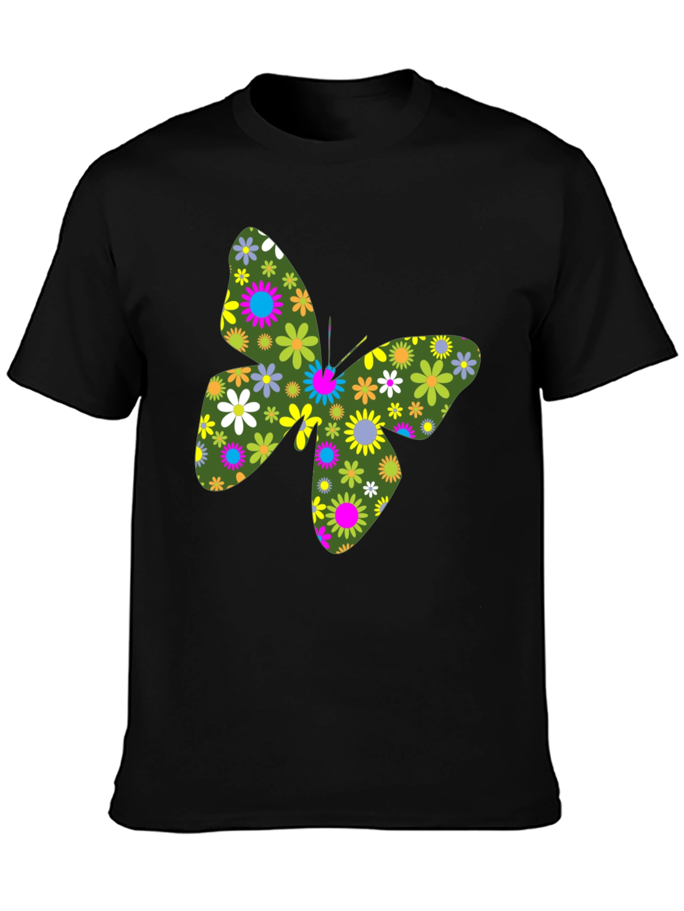 Floral Butterfly Graphic Black T-Shirt