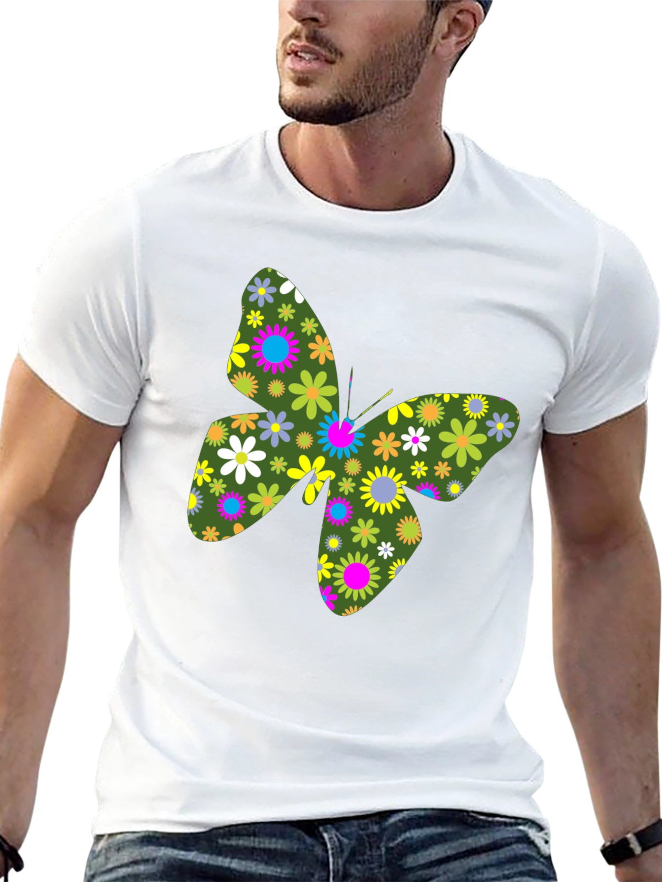 Floral Butterfly Graphic Black T-Shirt