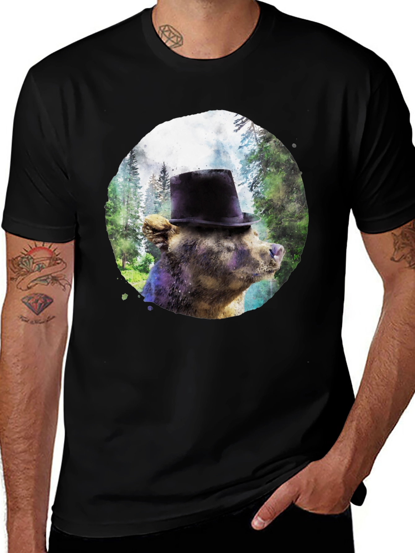Bear with Top Hat Graphic T-Shirt