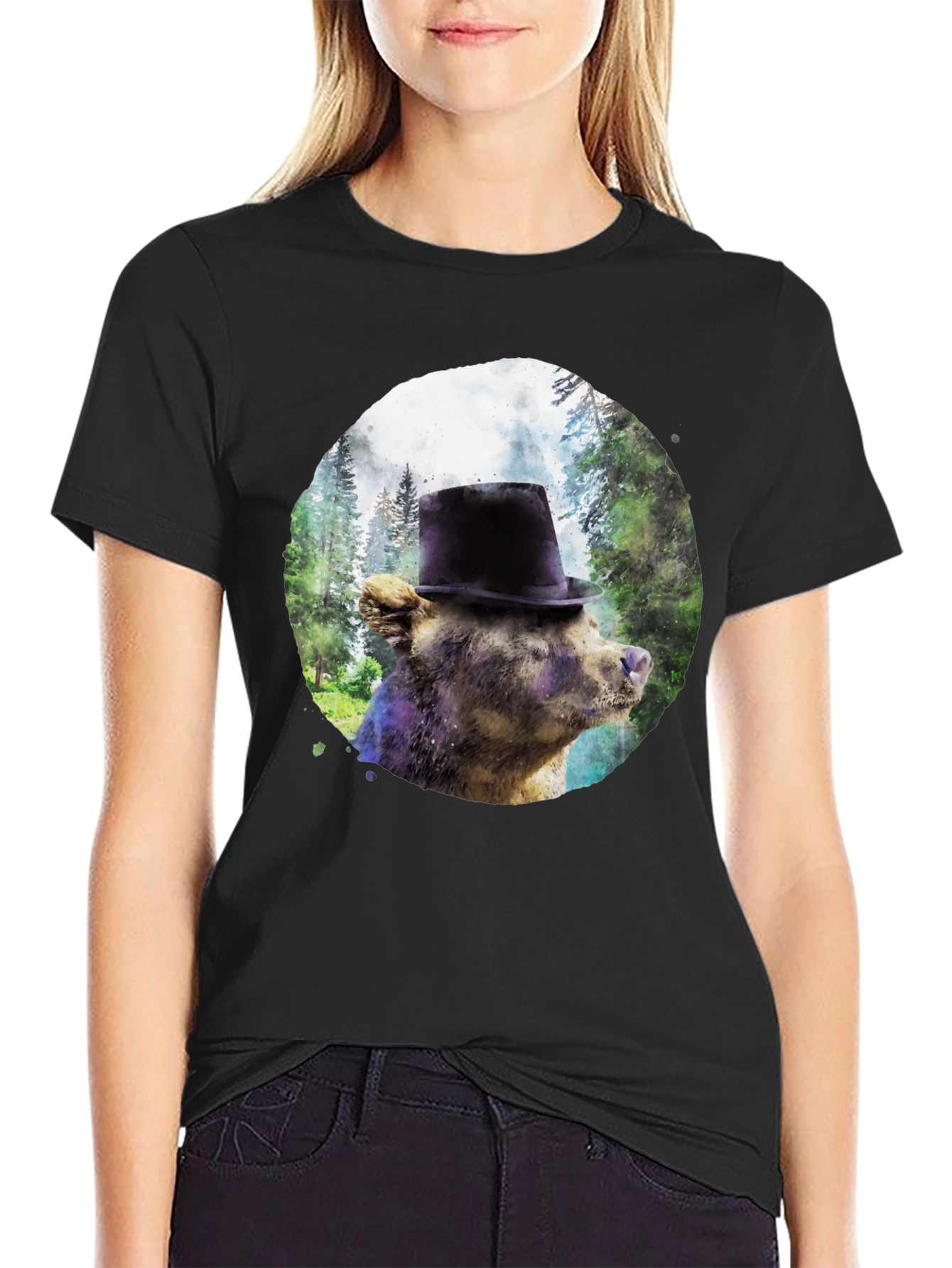 Bear with Top Hat Graphic T-Shirt