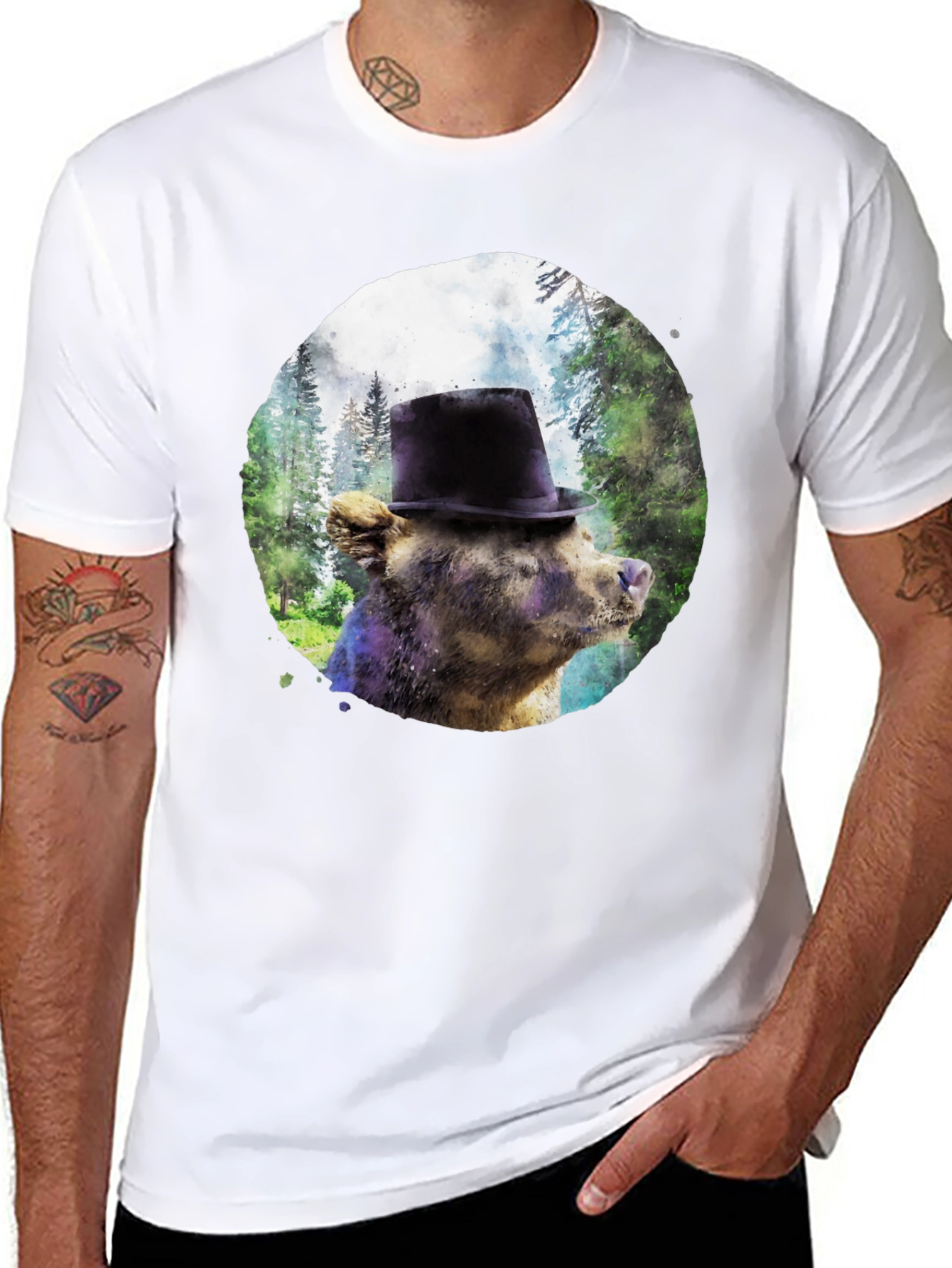 Bear with Top Hat Graphic T-Shirt