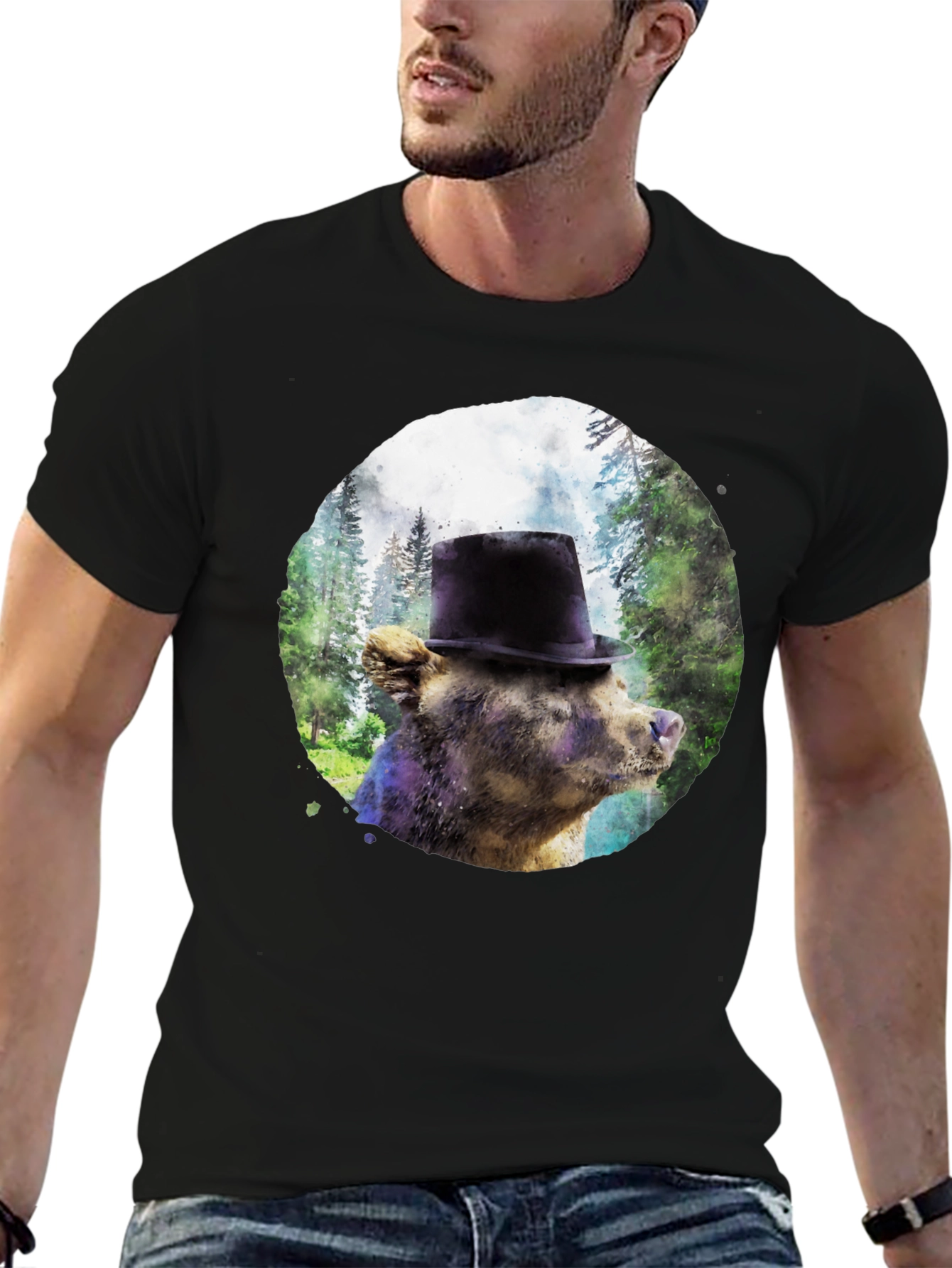 Bear with Top Hat Graphic T-Shirt