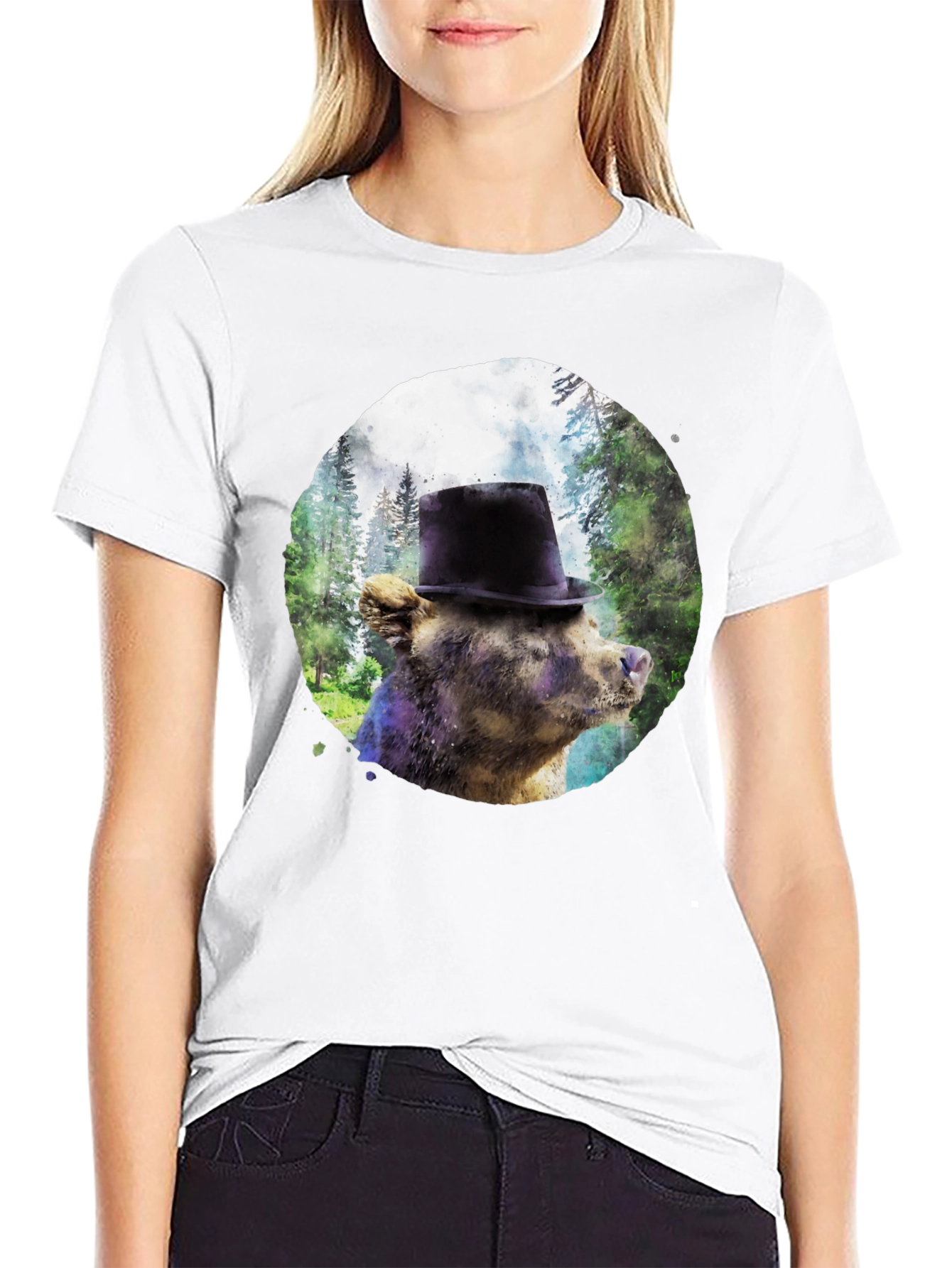 Bear with Top Hat Graphic T-Shirt