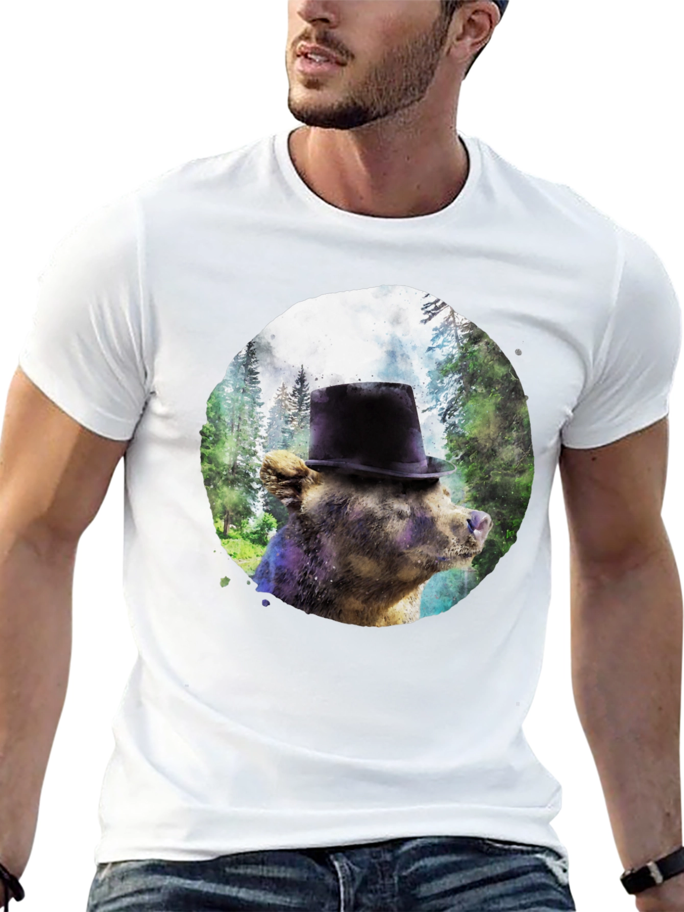 Bear with Top Hat Graphic T-Shirt
