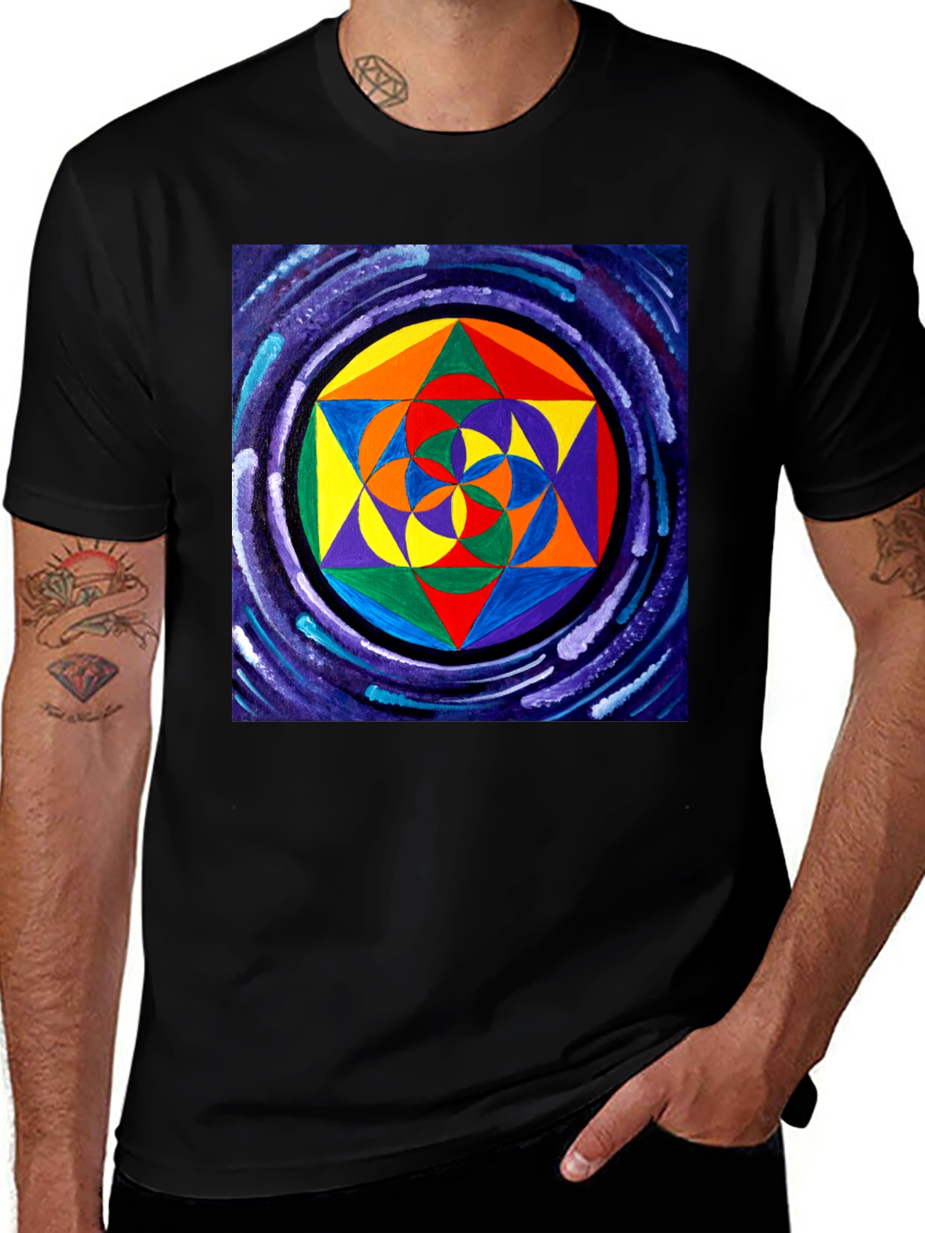 Geometric Pattern Black T-Shirt