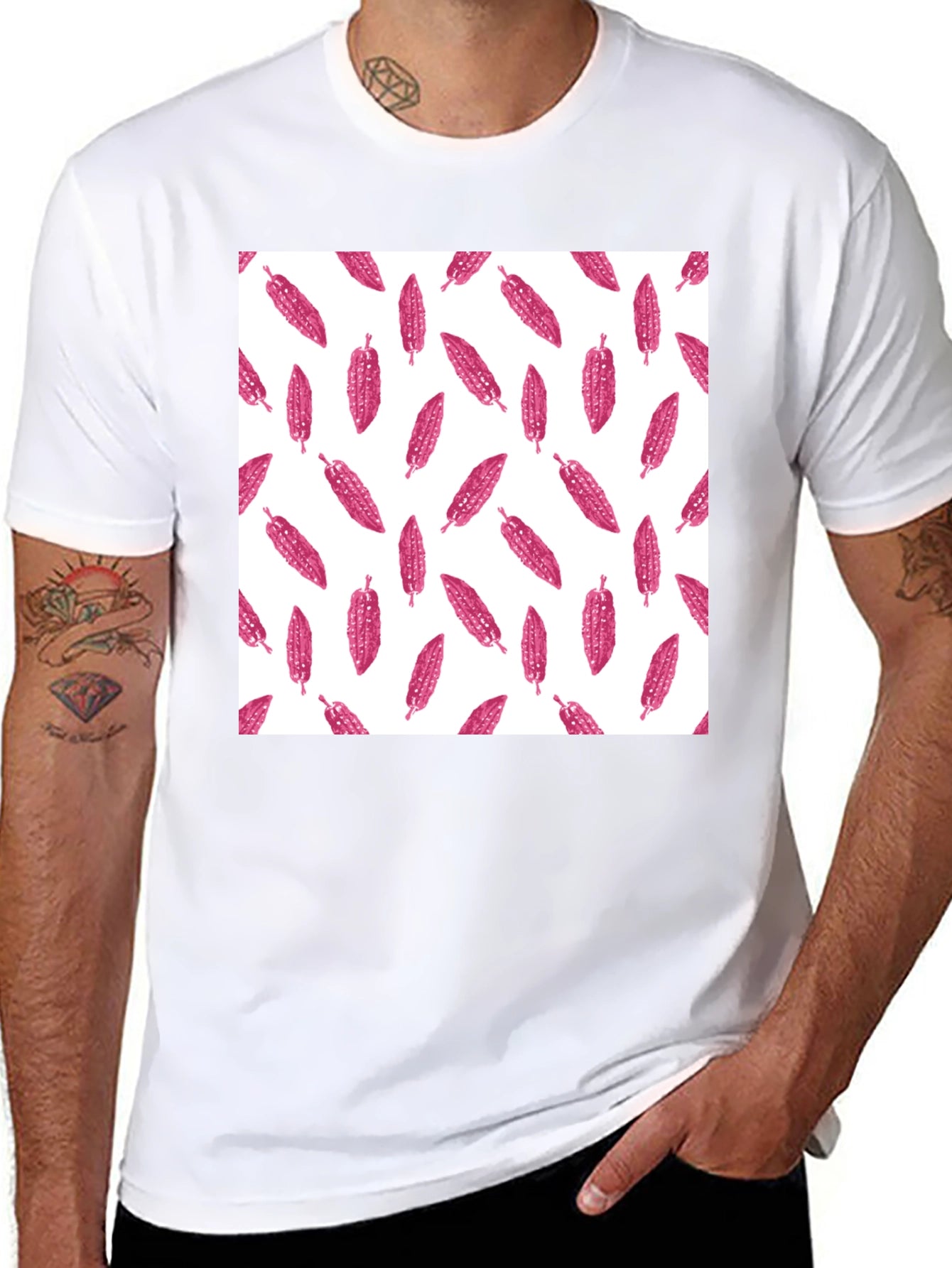 Black Tee with Pink Corn Pattern