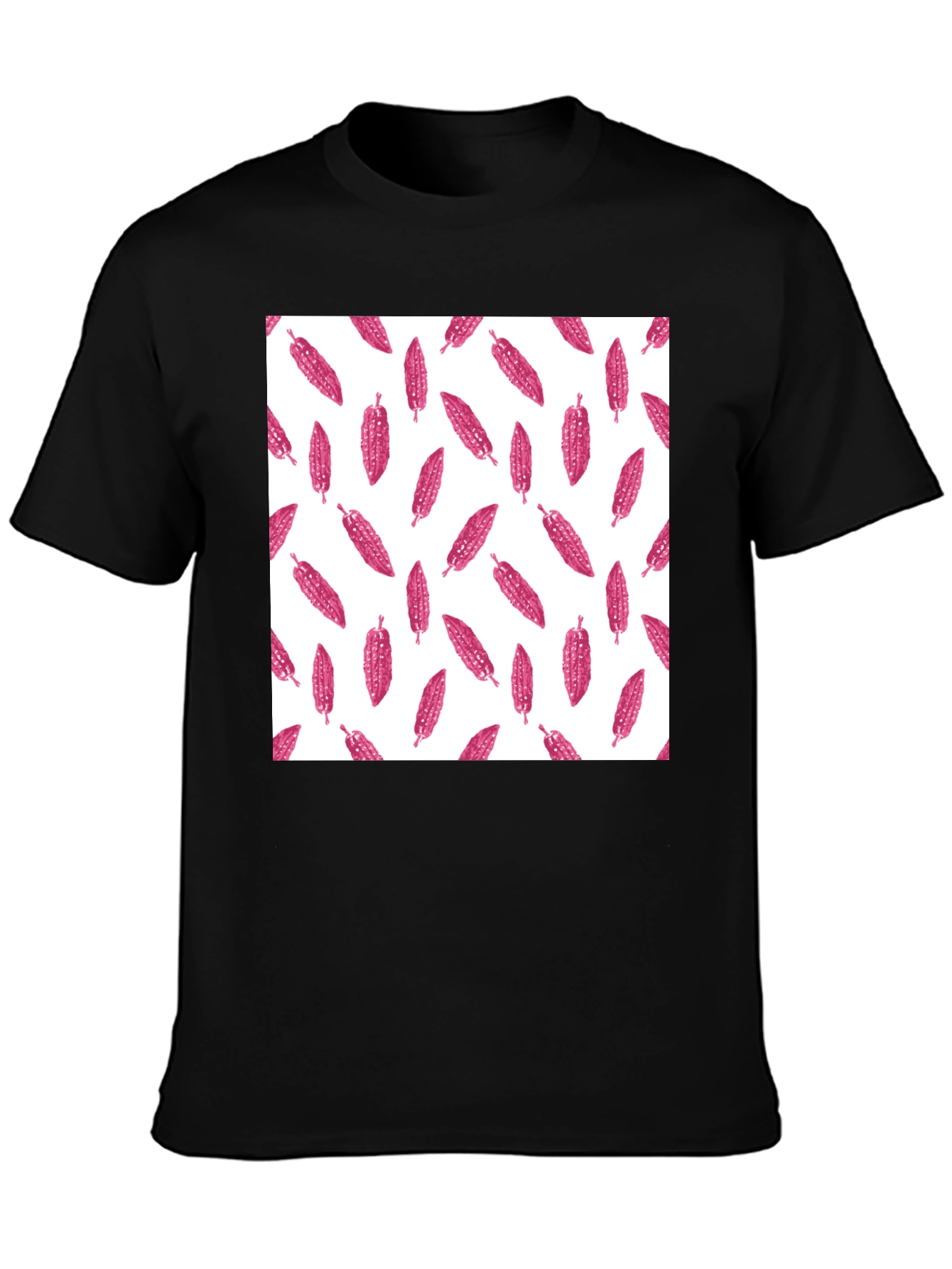 Black Tee with Pink Corn Pattern