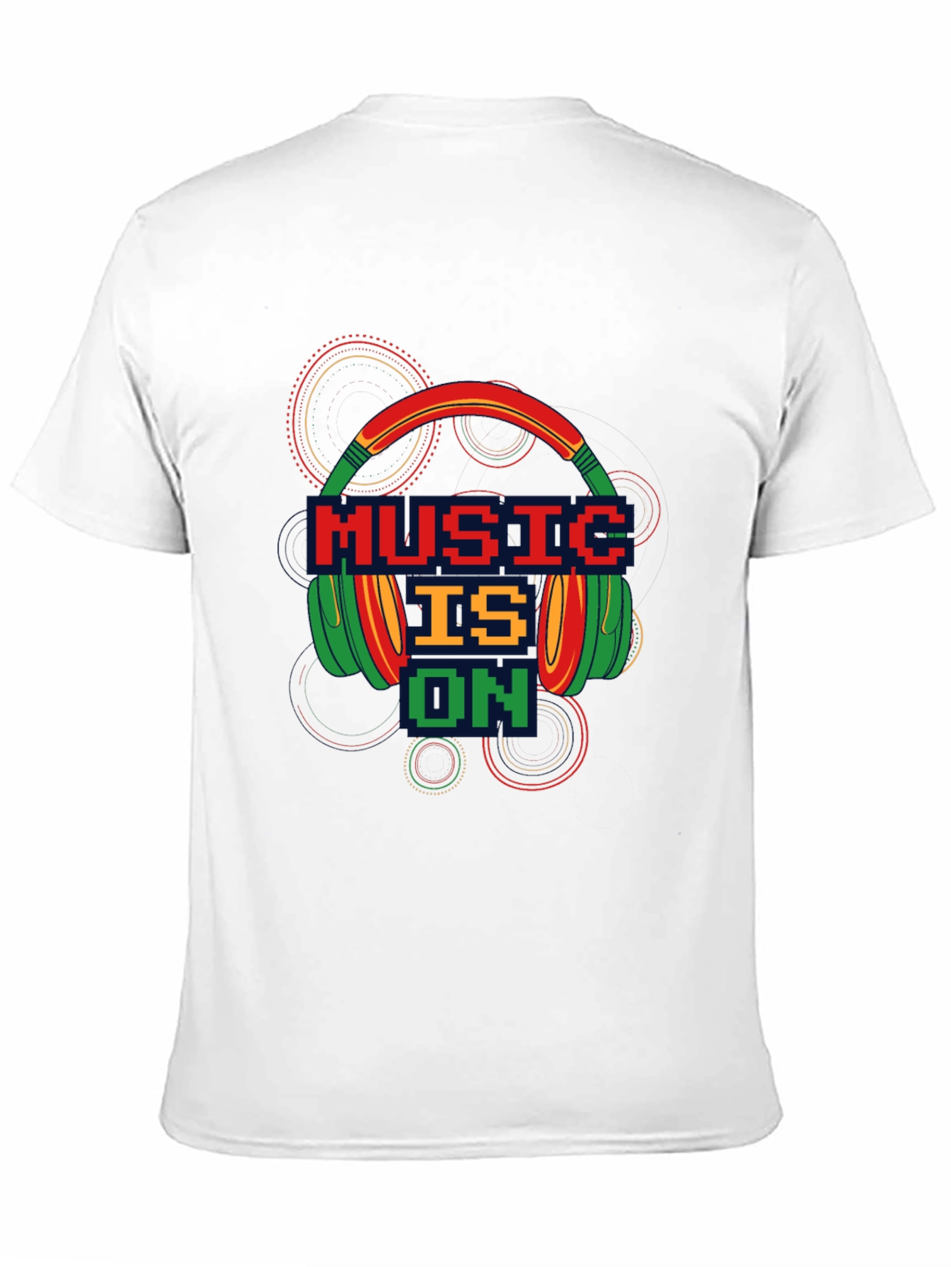 Music is On T-Shirt - Pixel Headphones Design