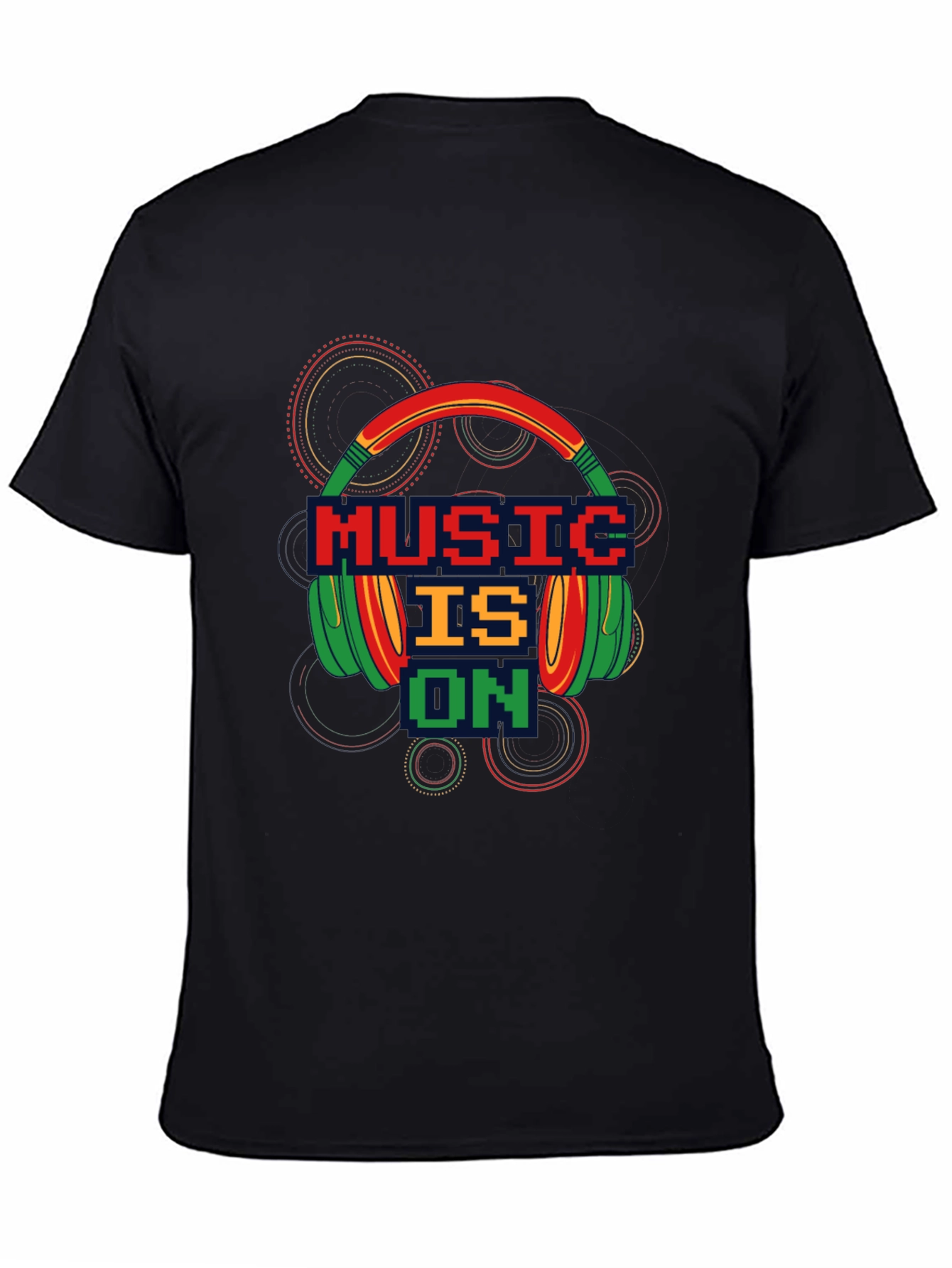 Music is On T-Shirt - Pixel Headphones Design