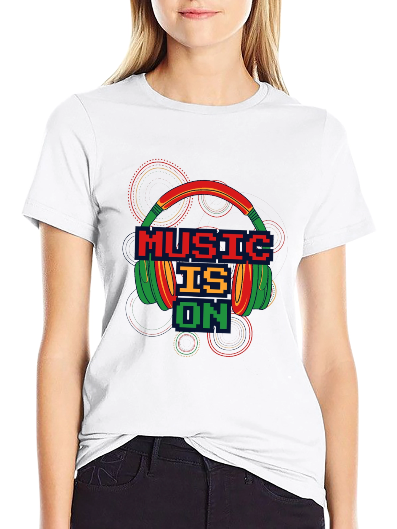 Music is On T-Shirt - Pixel Headphones Design