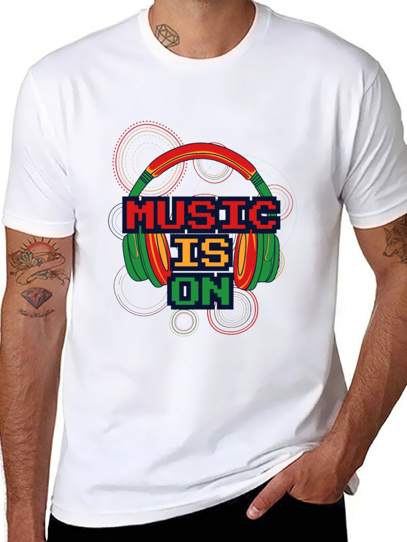 Music is On T-Shirt - Pixel Headphones Design