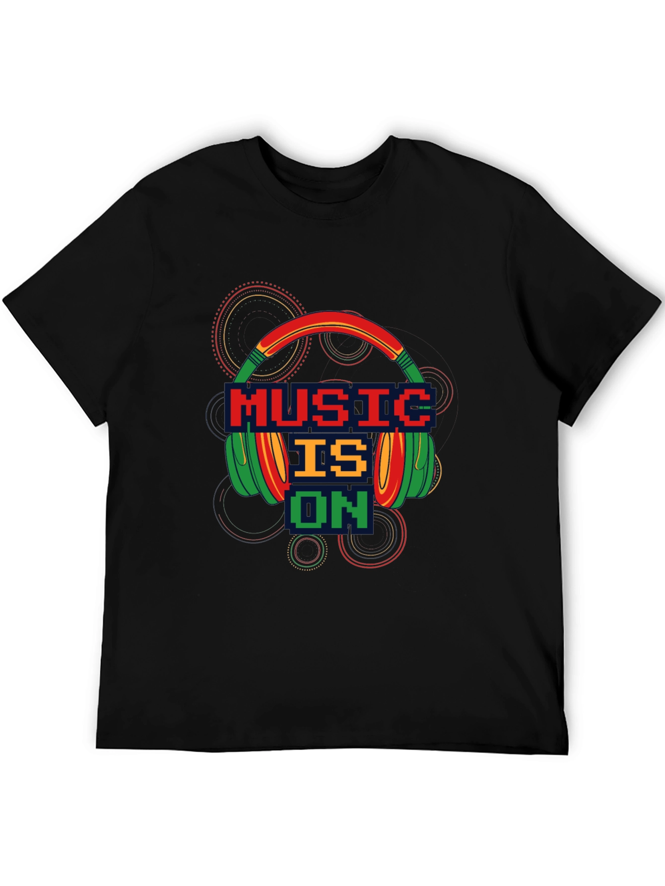 Music is On T-Shirt - Pixel Headphones Design