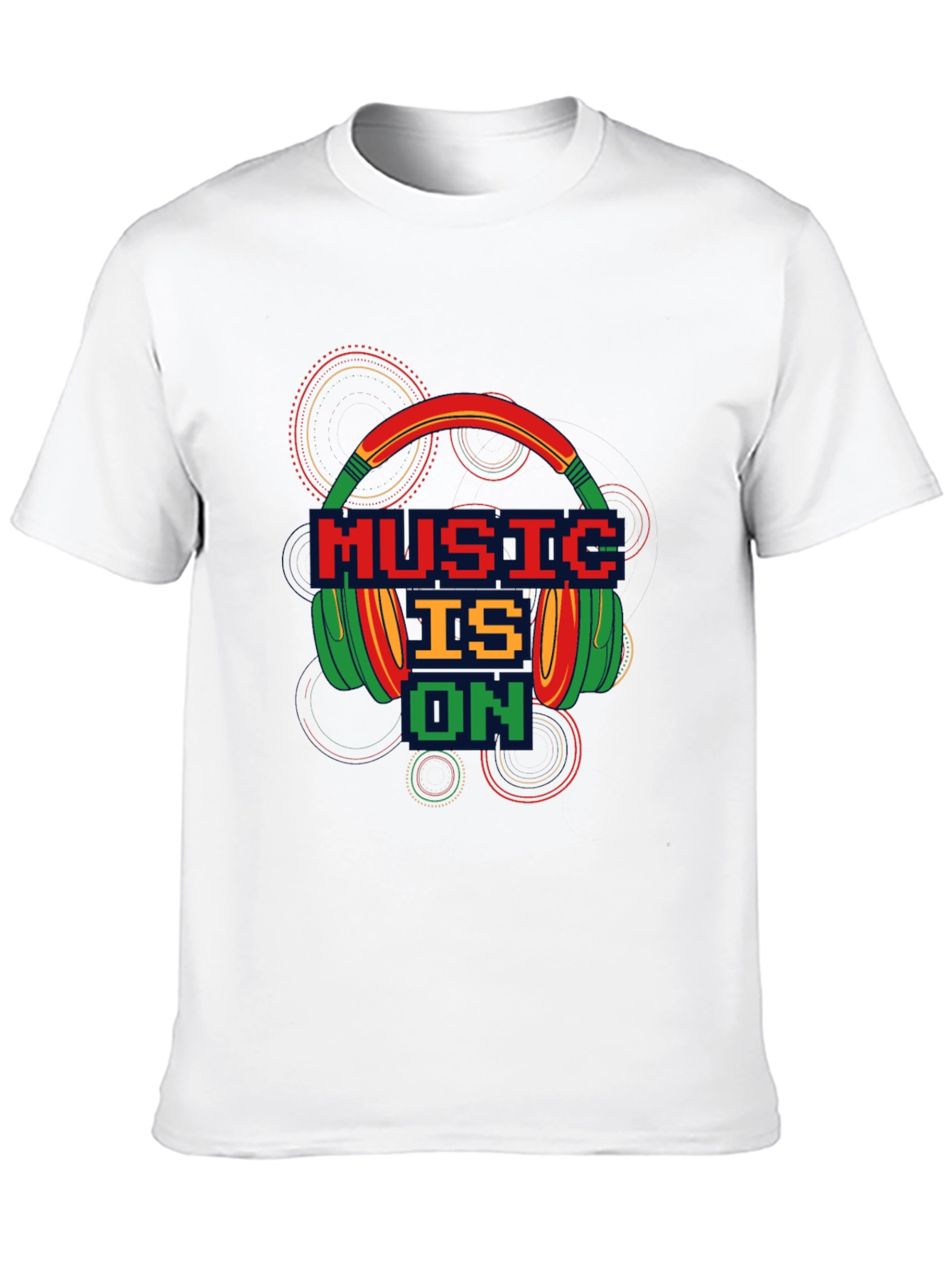Music is On T-Shirt - Pixel Headphones Design