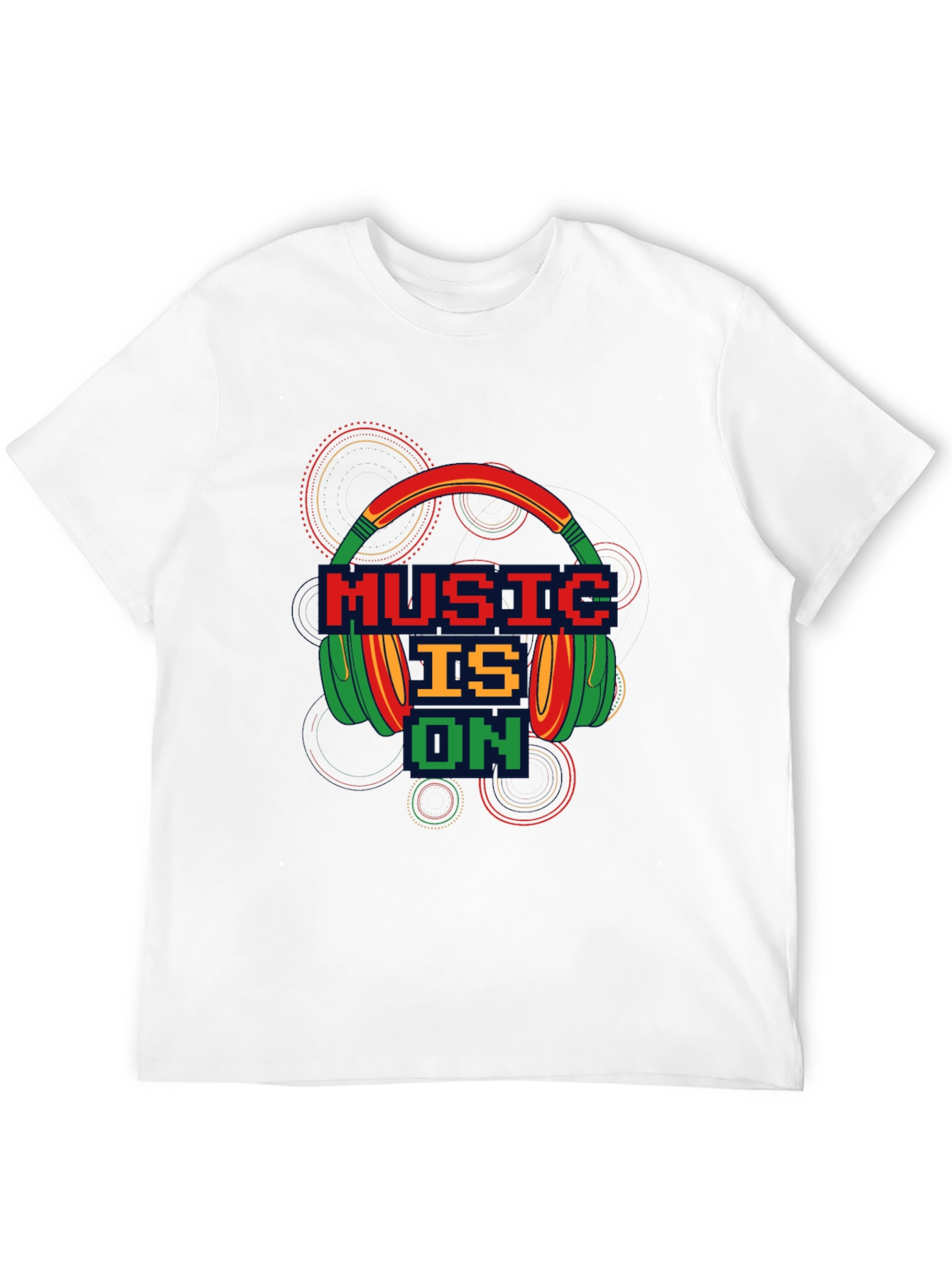 Music is On T-Shirt - Pixel Headphones Design