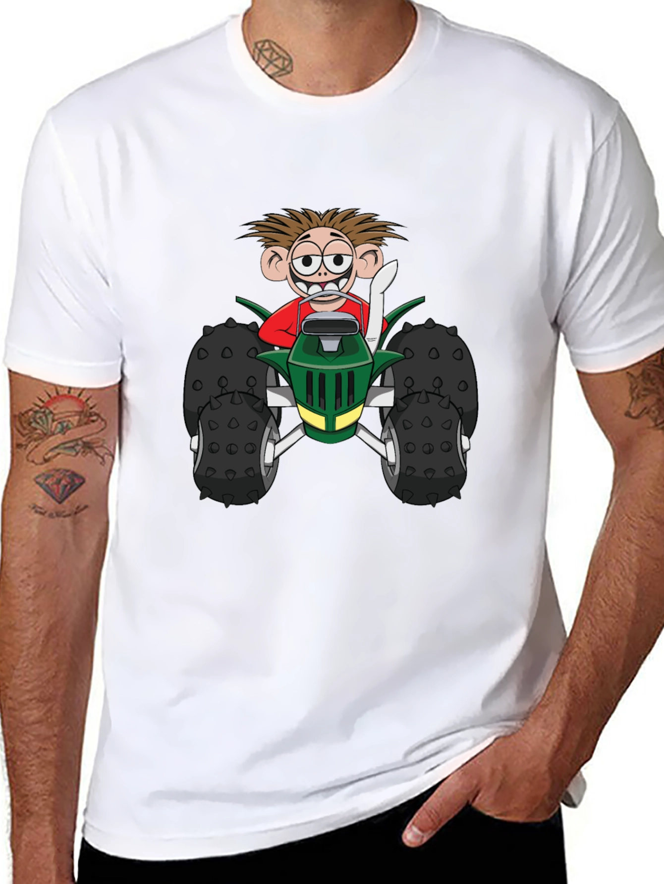 Cartoon Monster Truck Graphic Tee - Black