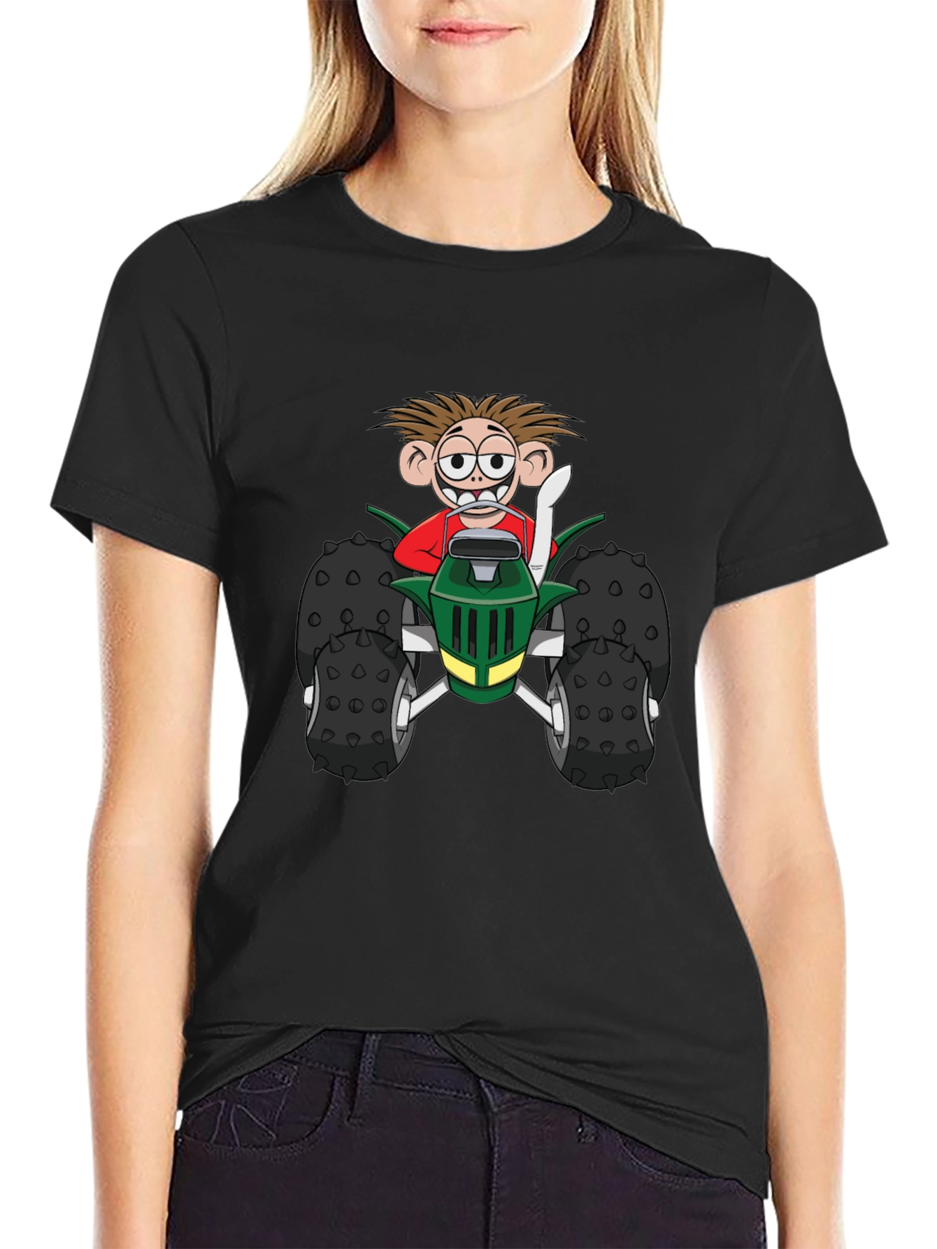 Cartoon Monster Truck Graphic Tee - Black
