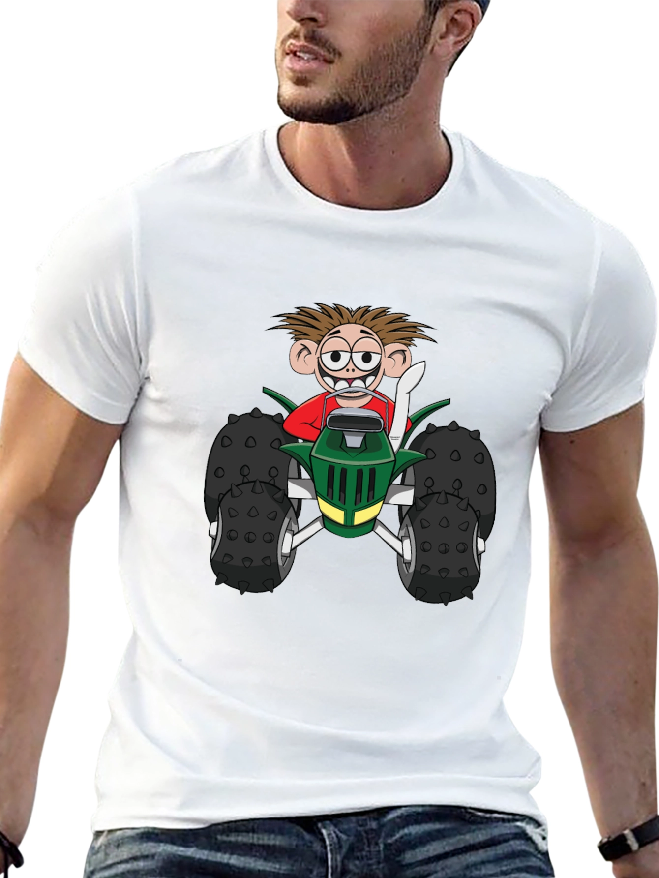 Cartoon Monster Truck Graphic Tee - Black