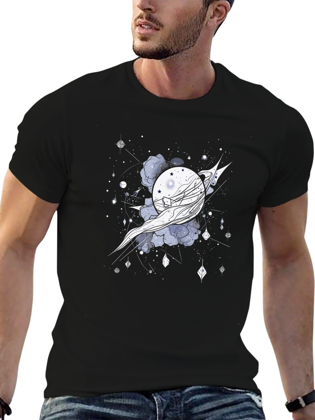 Celestial Dreamscape Black T-Shirt
