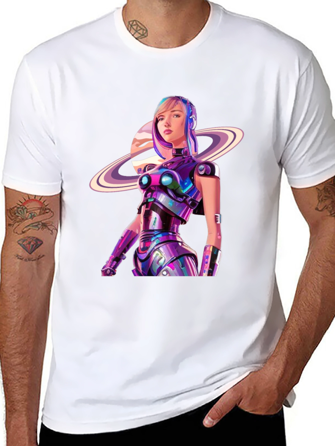 Futuristic Robot Girl Graphic T-Shirt