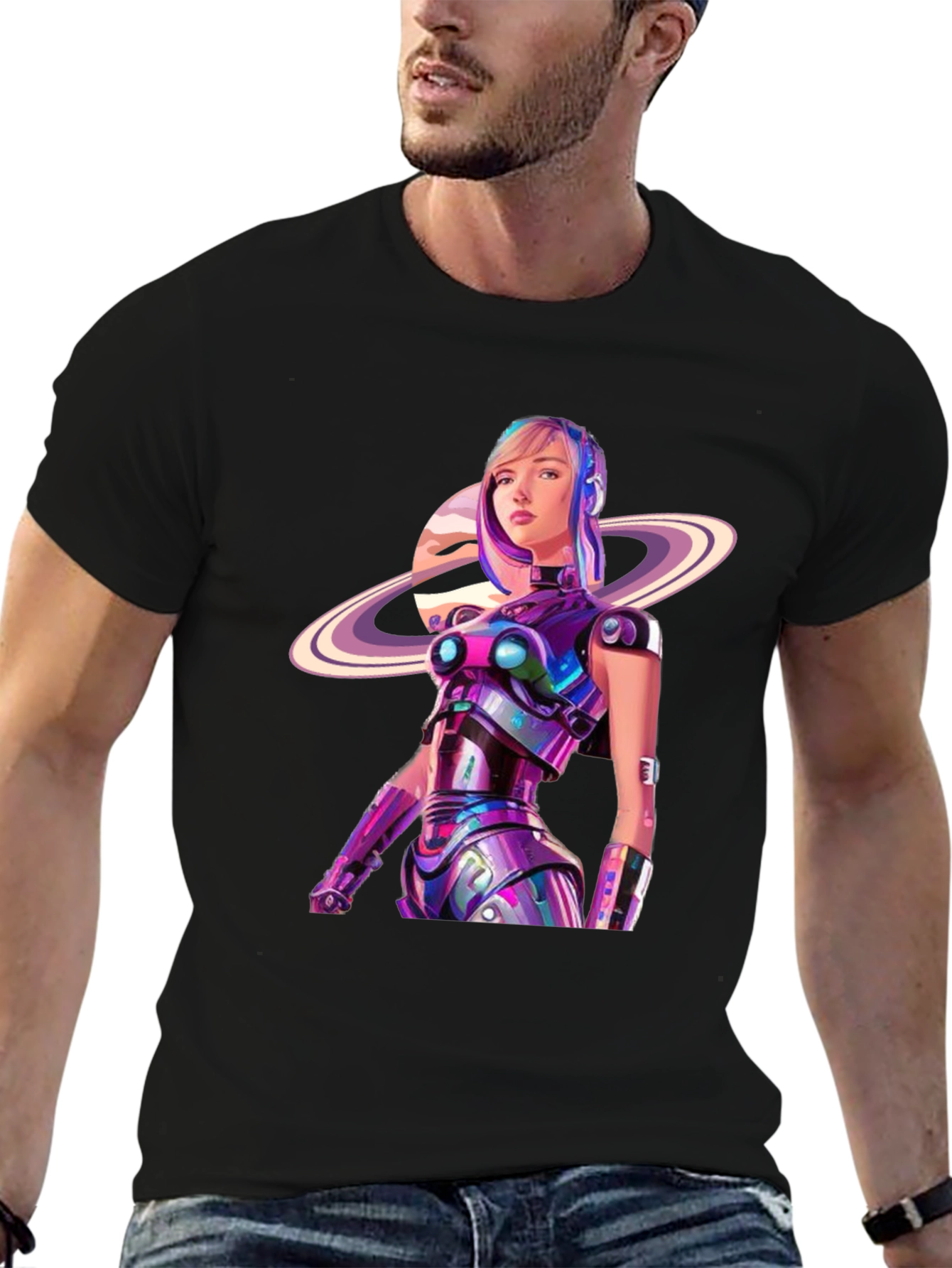 Futuristic Robot Girl Graphic T-Shirt